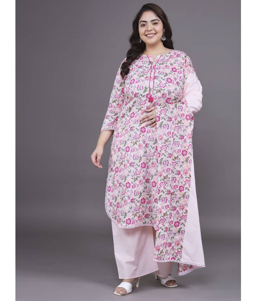 Tissu Cotton Printed Kurti With Palazzo Women's Stitched Salwar Suit - Cream ( Pack of 1 )