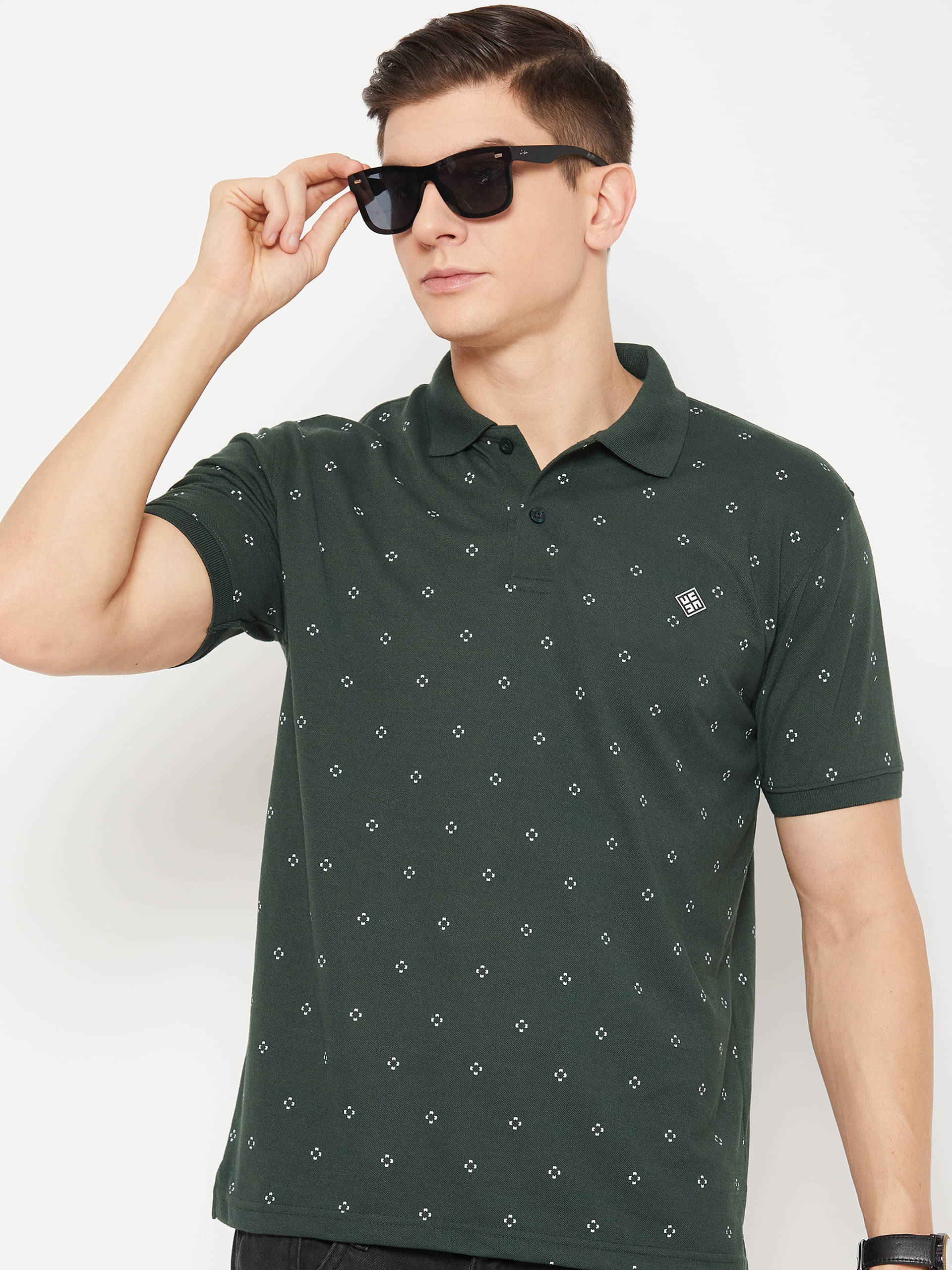     			UBX Pack of 1 Cotton Blend Regular Fit Printed Half Sleeves Men's Polo T Shirt ( Olive )
