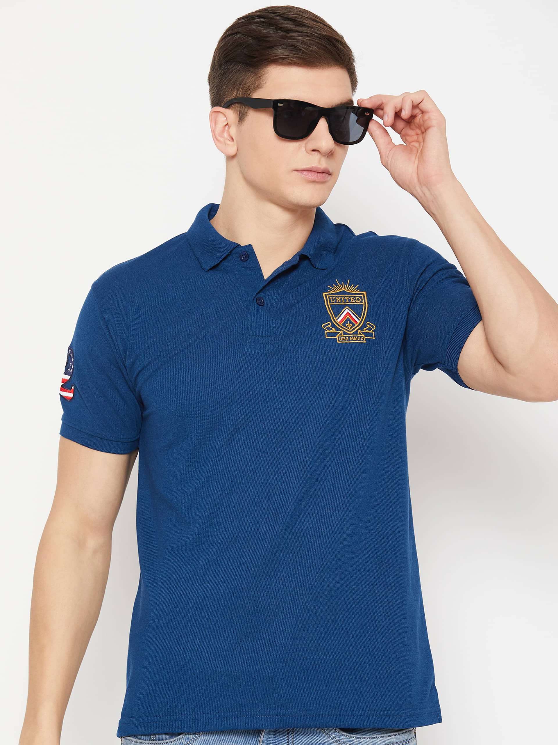 UBX Pack of 1 Cotton Blend Regular Fit Solid Half Sleeves Men's Polo T Shirt ( Navy Blue )