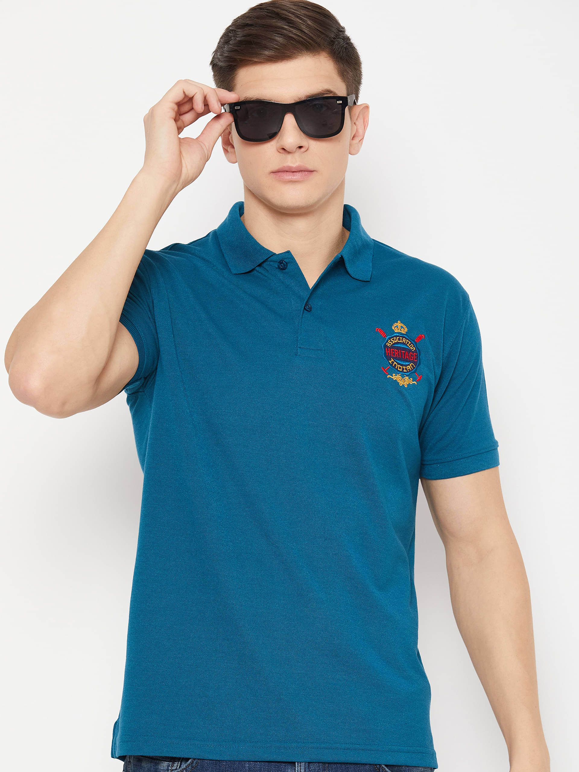     			UBX Pack of 1 Cotton Blend Regular Fit Solid Half Sleeves Men's Polo T Shirt ( Teal Blue )