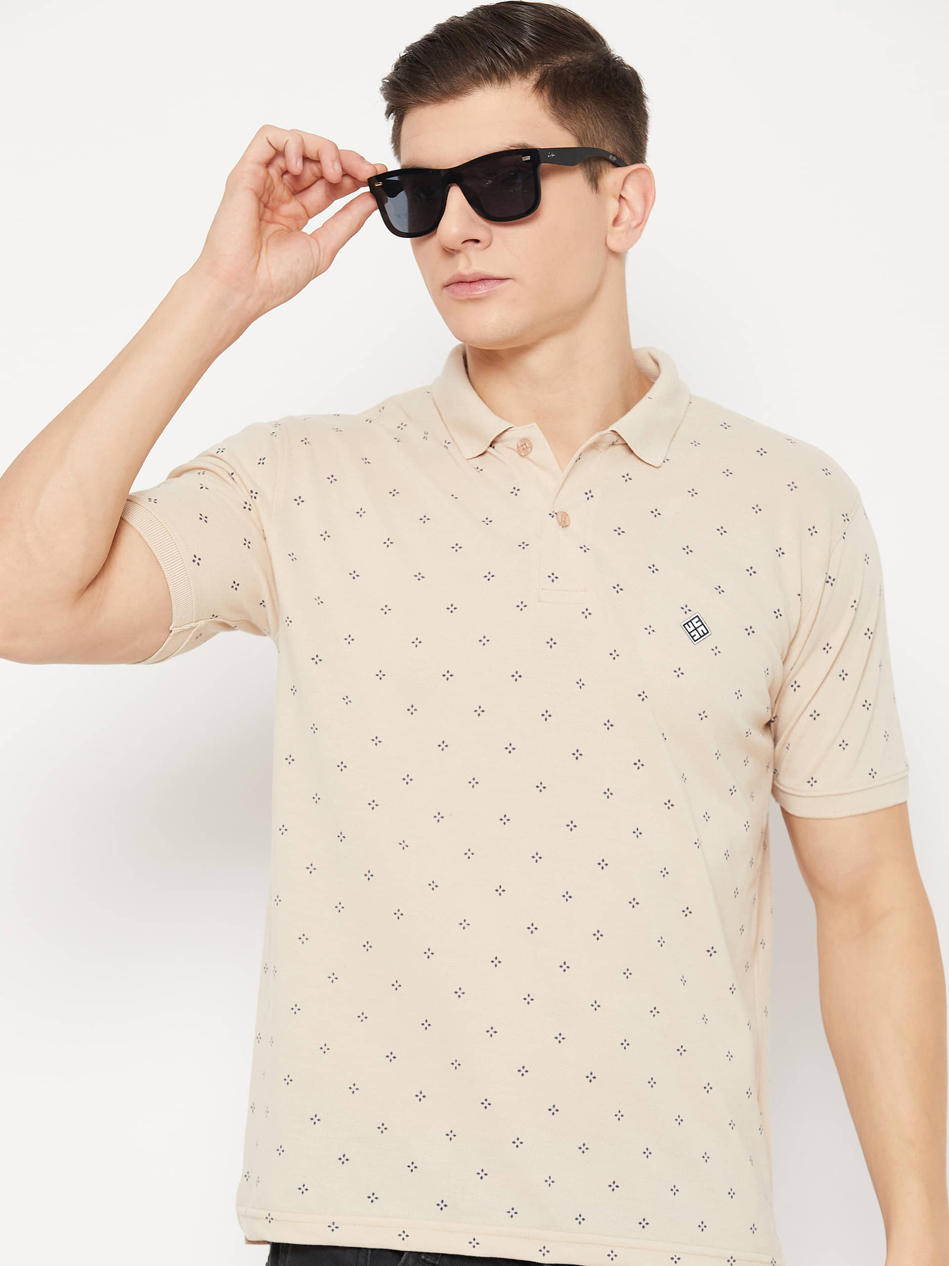UBX Pack of 1 Cotton Blend Regular Fit Printed Half Sleeves Men's Polo T Shirt ( Beige )