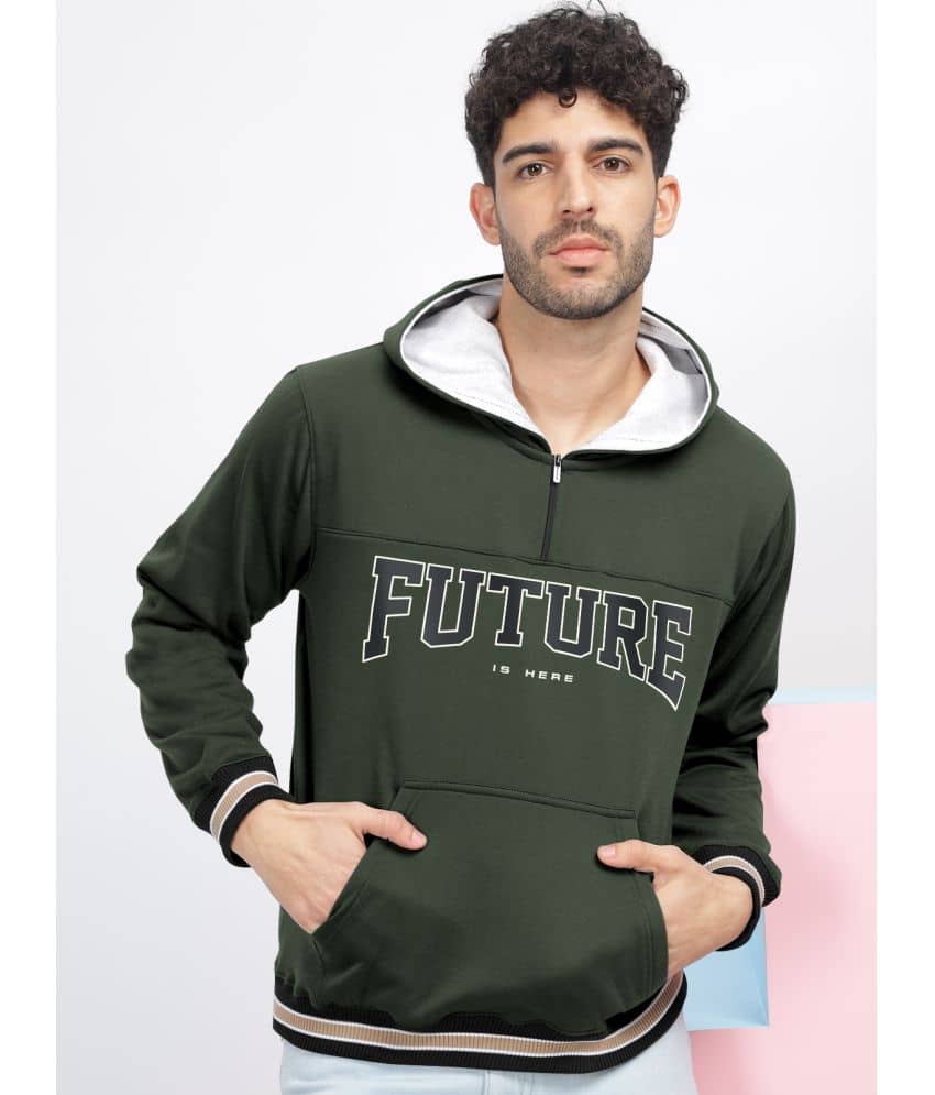 BULLMER Cotton Blend Hooded Men's Sweatshirt - Olive ( Pack of 1 )