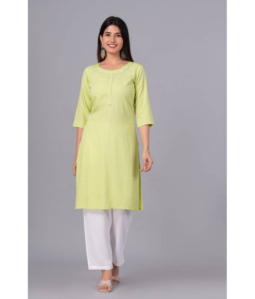 Doriya Cotton Blend Embroidered Kurti With Palazzo Women's Stitched Salwar Suit - Green ( Pack of 1 ) Doriya Cotton Blend Embroidered Kurti With Palazzo Women's Stitched Salwar Suit - Green ( Pack of 1 )