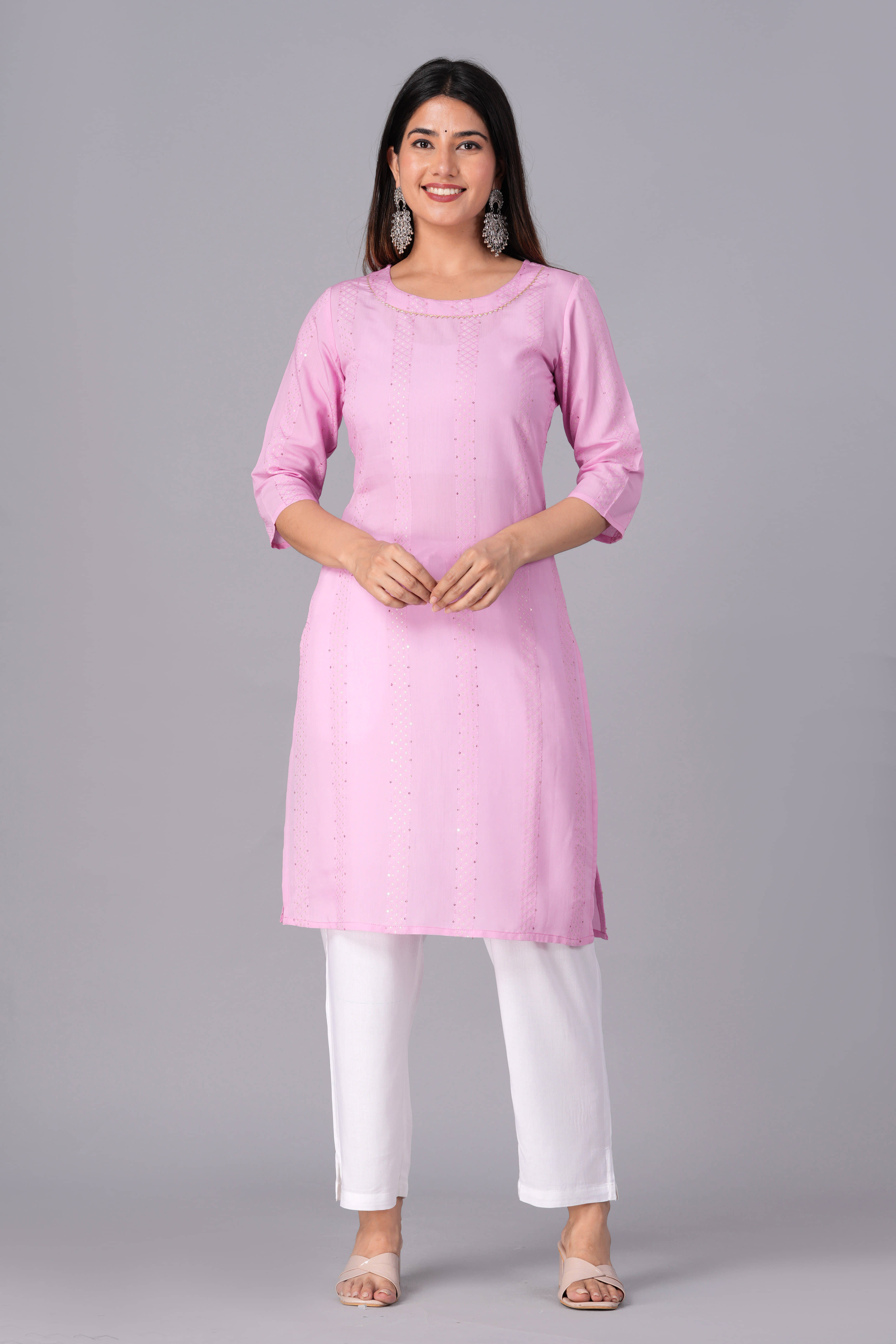 Doriya Cotton Blend Embroidered Kurti With Palazzo Women's Stitched Salwar Suit - Pink ( Pack of 1 )