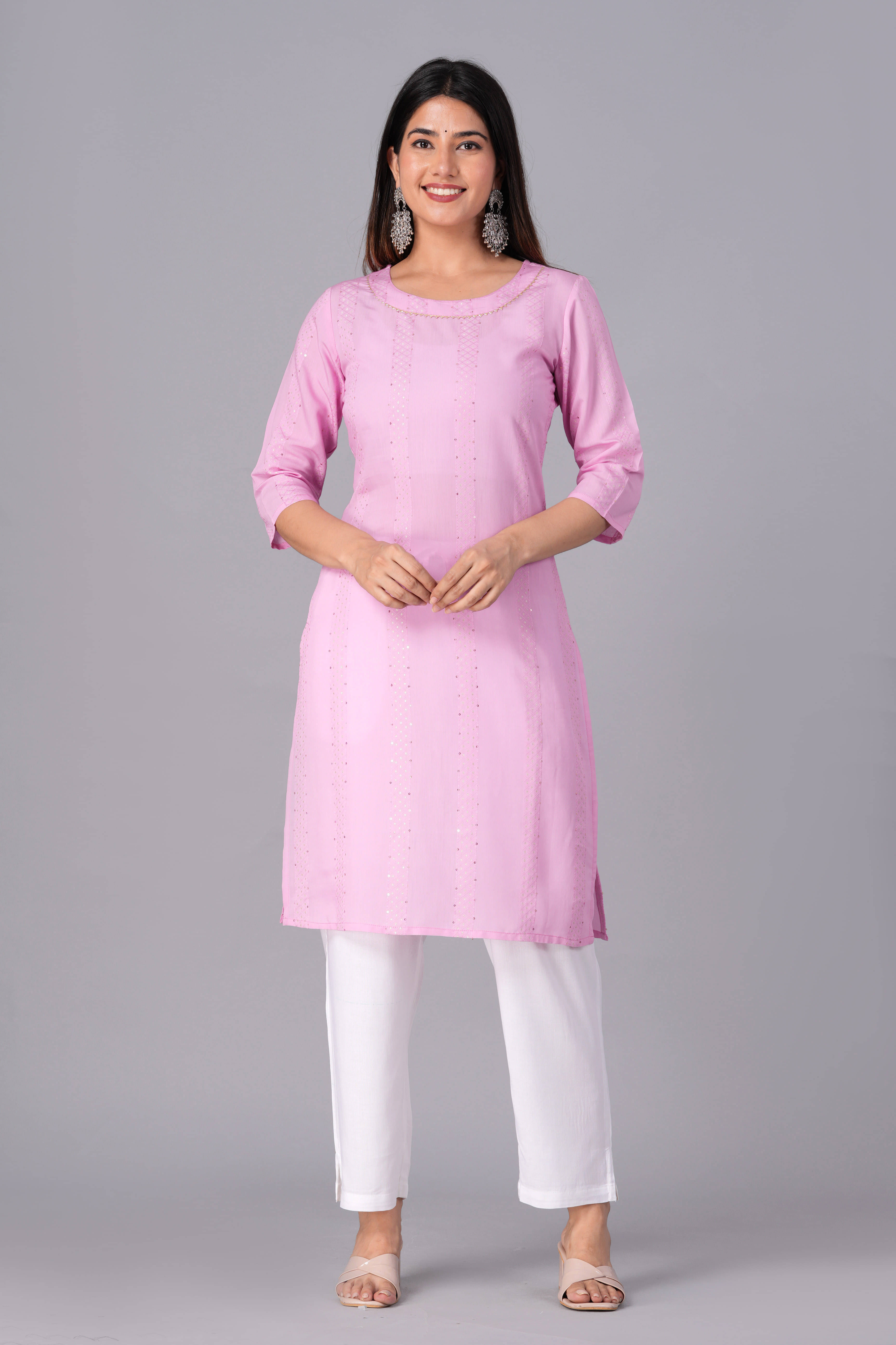 Doriya Cotton Blend Embroidered Kurti With Palazzo Women's Stitched Salwar Suit - Pink ( Pack of 1 )     			Doriya Cotton Blend Embroidered Kurti With Palazzo Women's Stitched Salwar Suit - Pink ( Pack of 1 )