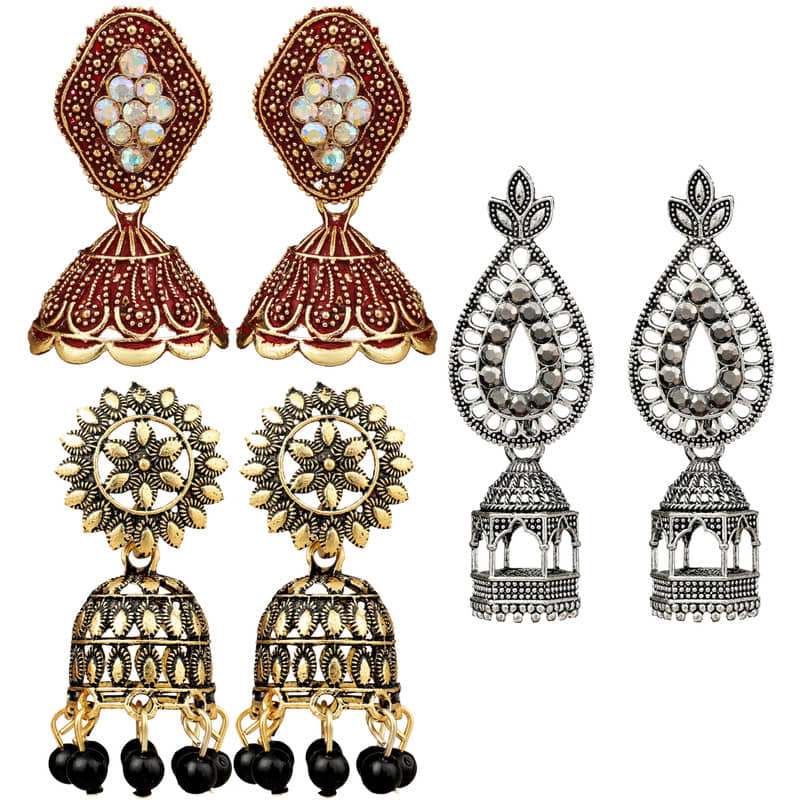 FASHION FRILL - Multi Color Jhumki Earrings ( Pack of 3 ) - Earrings | Buy online on ZillyBuy
