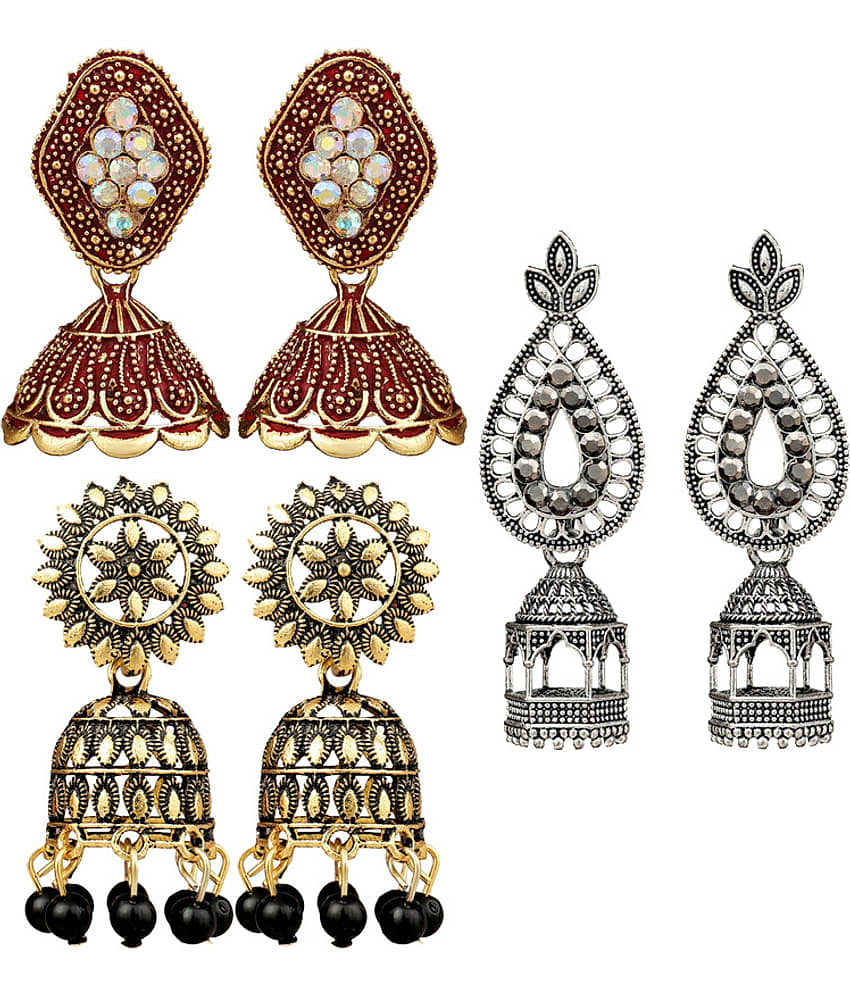 FASHION FRILL - Multi Color Jhumki Earrings ( Pack of 3 ) - Earrings | Buy online on ZillyBuy