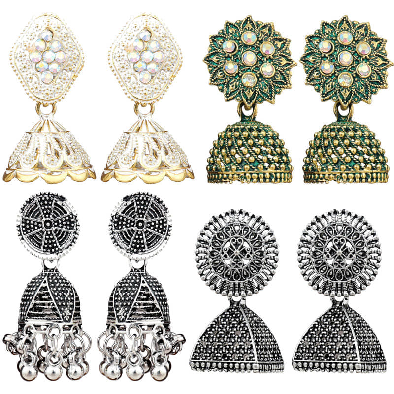 FASHION FRILL - Multi Color Jhumki Earrings ( Pack of 4 ) - Earrings | Buy online on ZillyBuy