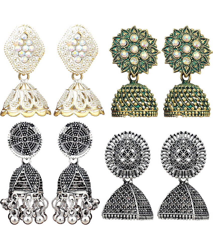 FASHION FRILL - Multi Color Jhumki Earrings ( Pack of 4 ) - Earrings | Buy online on ZillyBuy