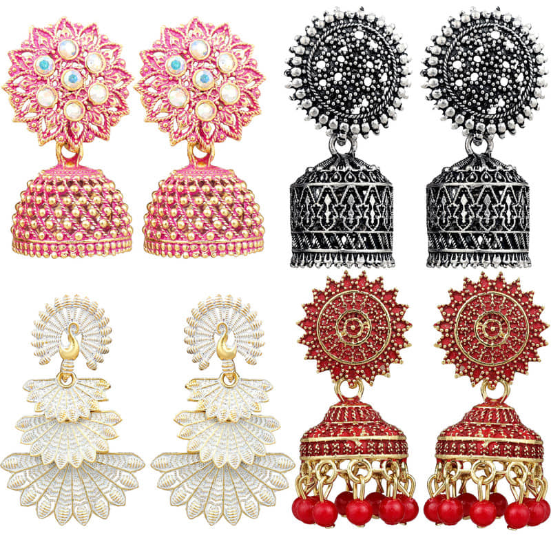 FASHION FRILL Multi Color Jhumki Earrings ( Pack of 4 ) - Earrings | Buy online on ZillyBuy