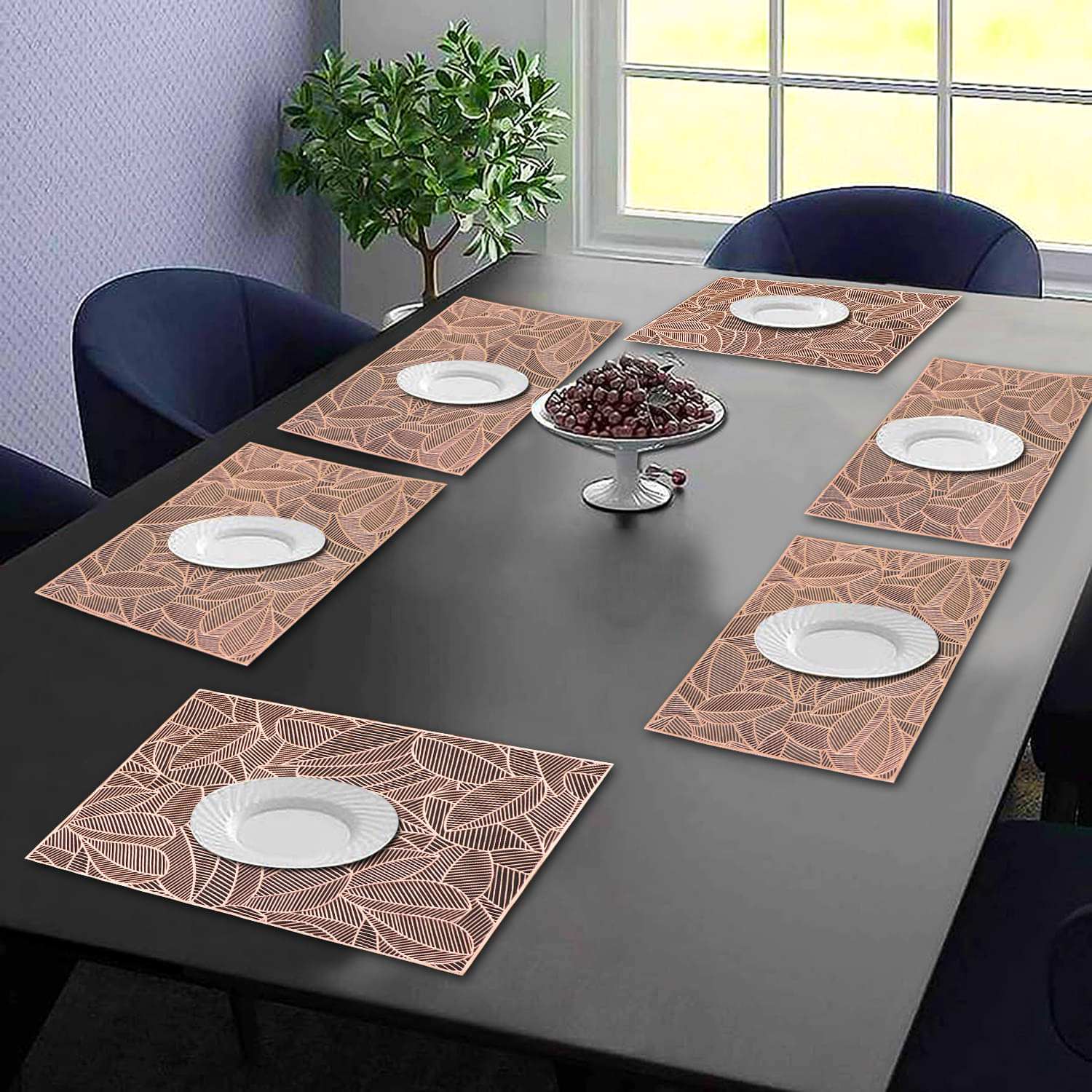     			PVC Abstract Printed Rectangle Table Mats ( 45 cm x 30 cm ) Pack of 6 - Brown