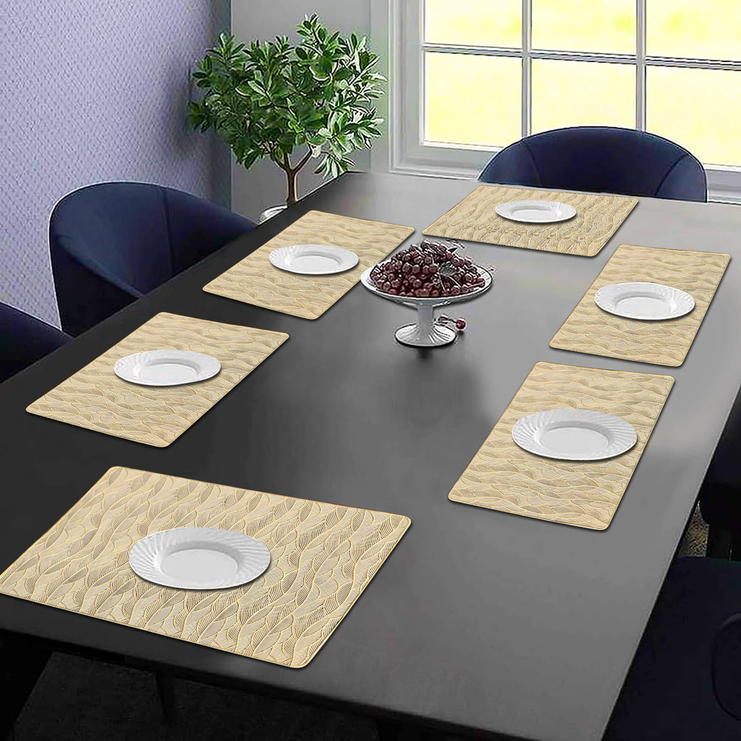 PVC Abstract Printed Rectangle Table Mats ( 45 cm x 30 cm ) Pack of 6 - Gold PVC Abstract Printed Rectangle Table Mats ( 45 cm x 30 cm ) Pack of 6 - Gold