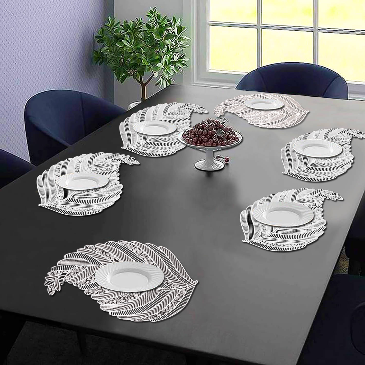     			PVC Abstract Printed Rectangle Table Mats ( 45 cm x 30 cm ) Pack of 6 - Silver