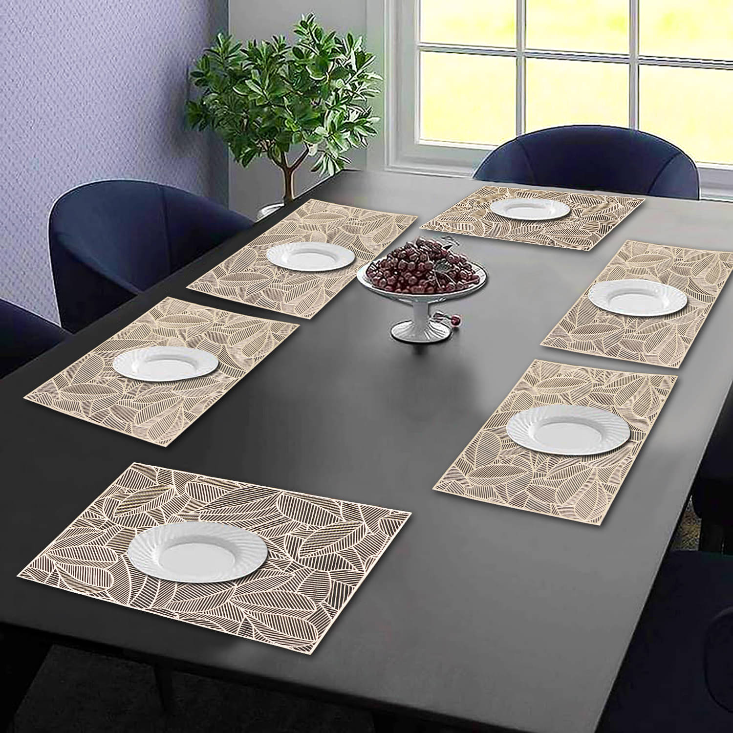 PVC Abstract Printed Rectangle Table Mats ( 45 cm x 30 cm ) Pack of 6 - Gold PVC Abstract Printed Rectangle Table Mats ( 45 cm x 30 cm ) Pack of 6 - Gold