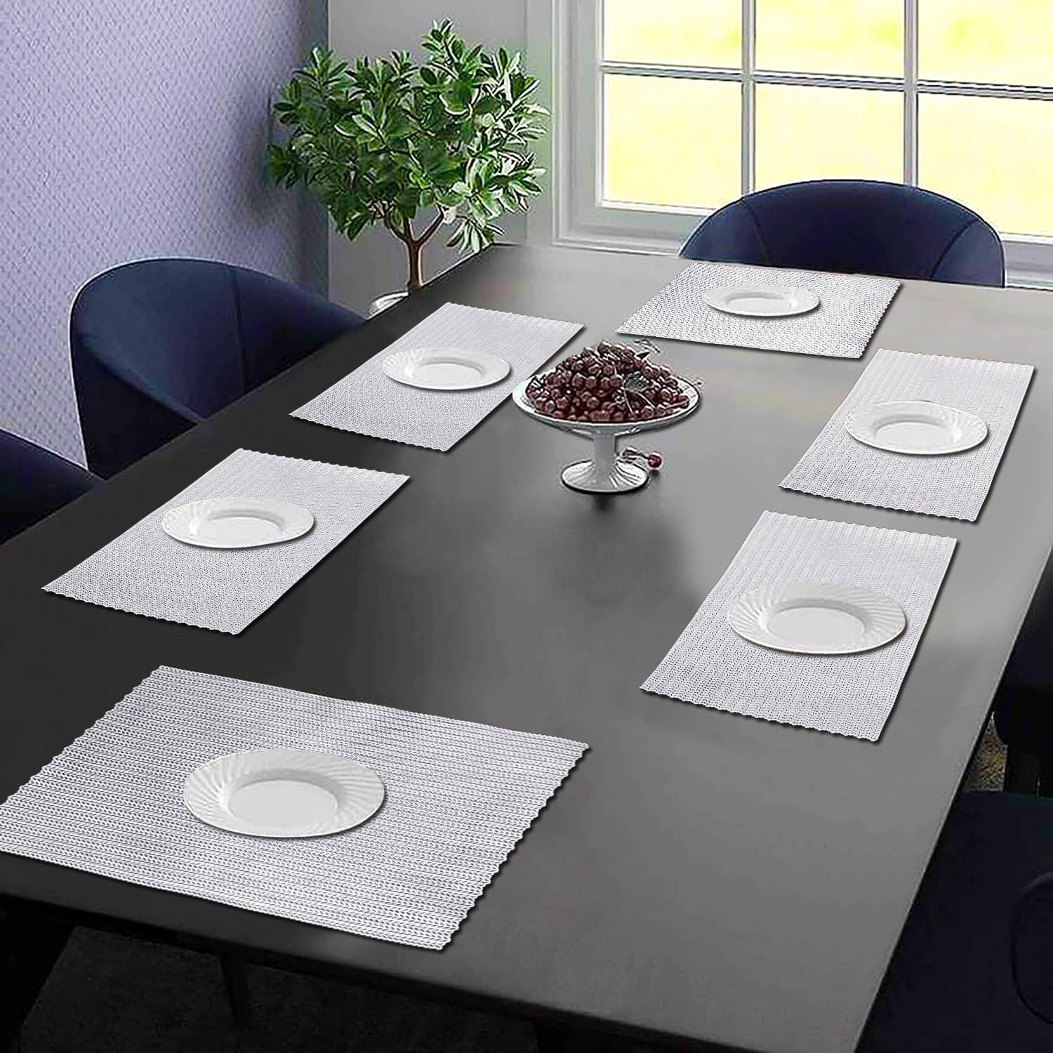    			PVC Abstract Printed Rectangle Table Mats ( 45 cm x 30 cm ) Pack of 6 - Silver
