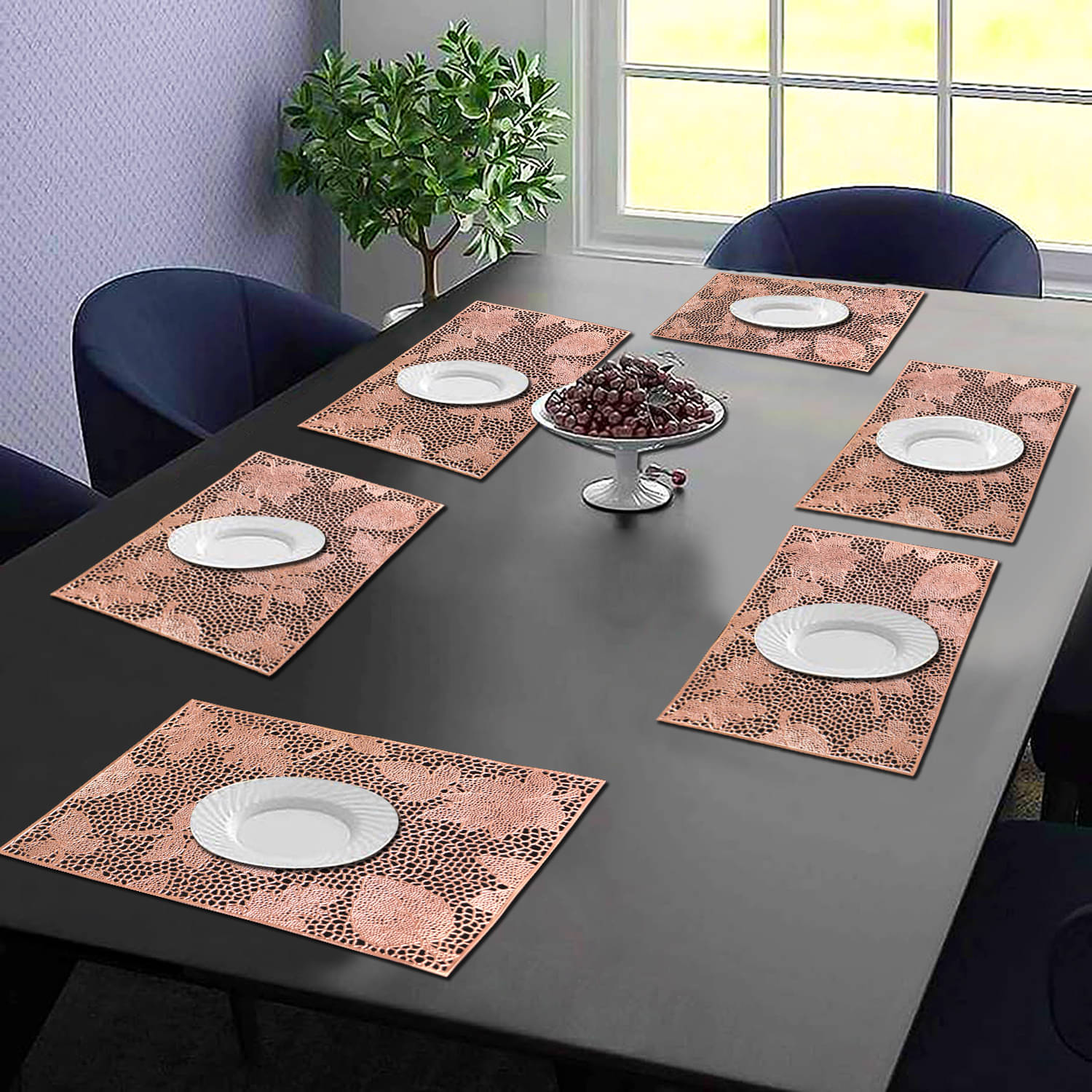     			PVC Abstract Printed Rectangle Table Mats ( 45 cm x 30 cm ) Pack of 6 - Brown