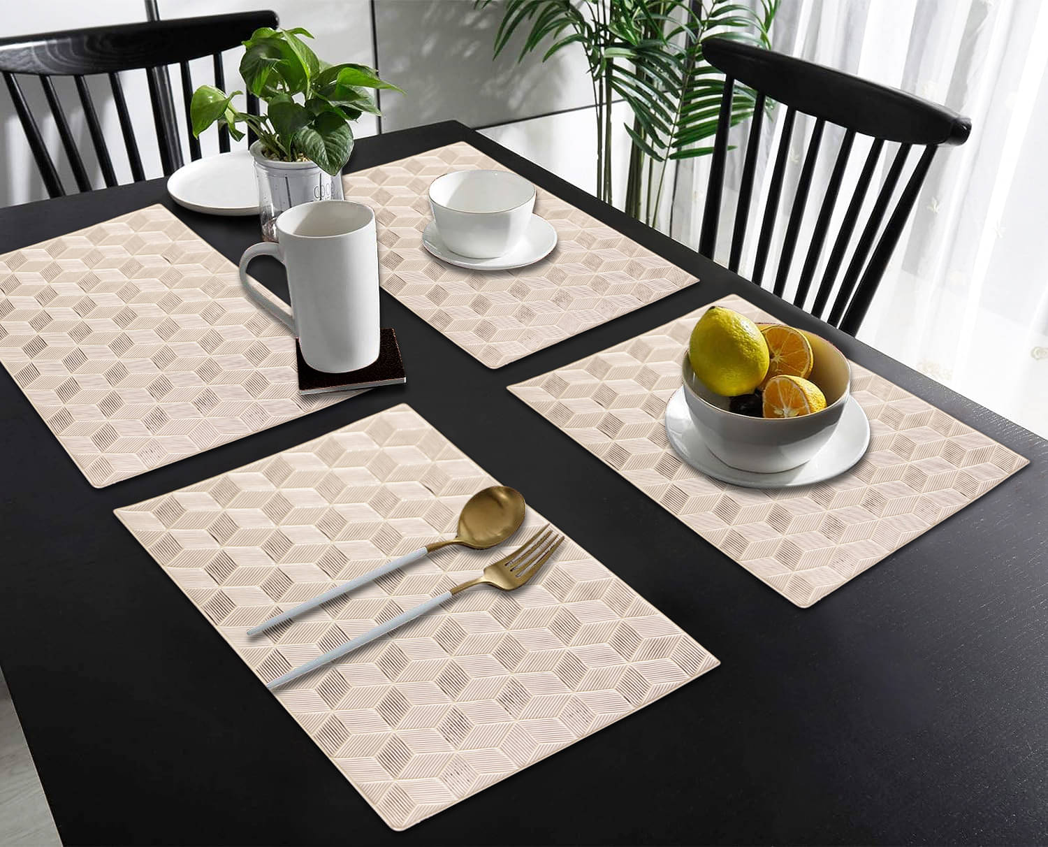 PVC Abstract Printed Rectangle Table Mats ( 45 cm x 30 cm ) Pack of 4 - Gold PVC Abstract Printed Rectangle Table Mats ( 45 cm x 30 cm ) Pack of 4 - Gold