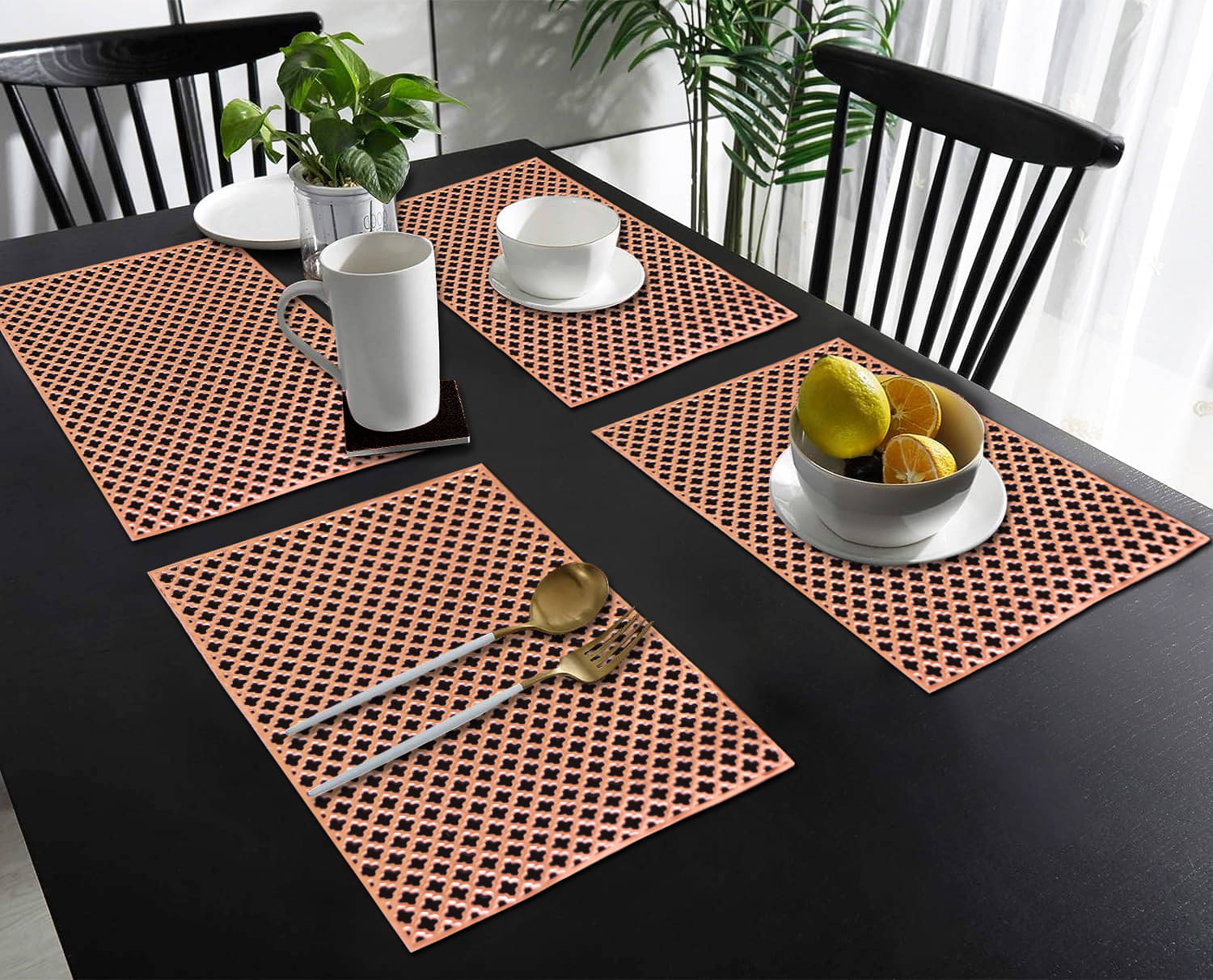PVC Abstract Printed Rectangle Table Mats ( 45 cm x 30 cm ) Pack of 4 - Brown PVC Abstract Printed Rectangle Table Mats ( 45 cm x 30 cm ) Pack of 4 - Brown