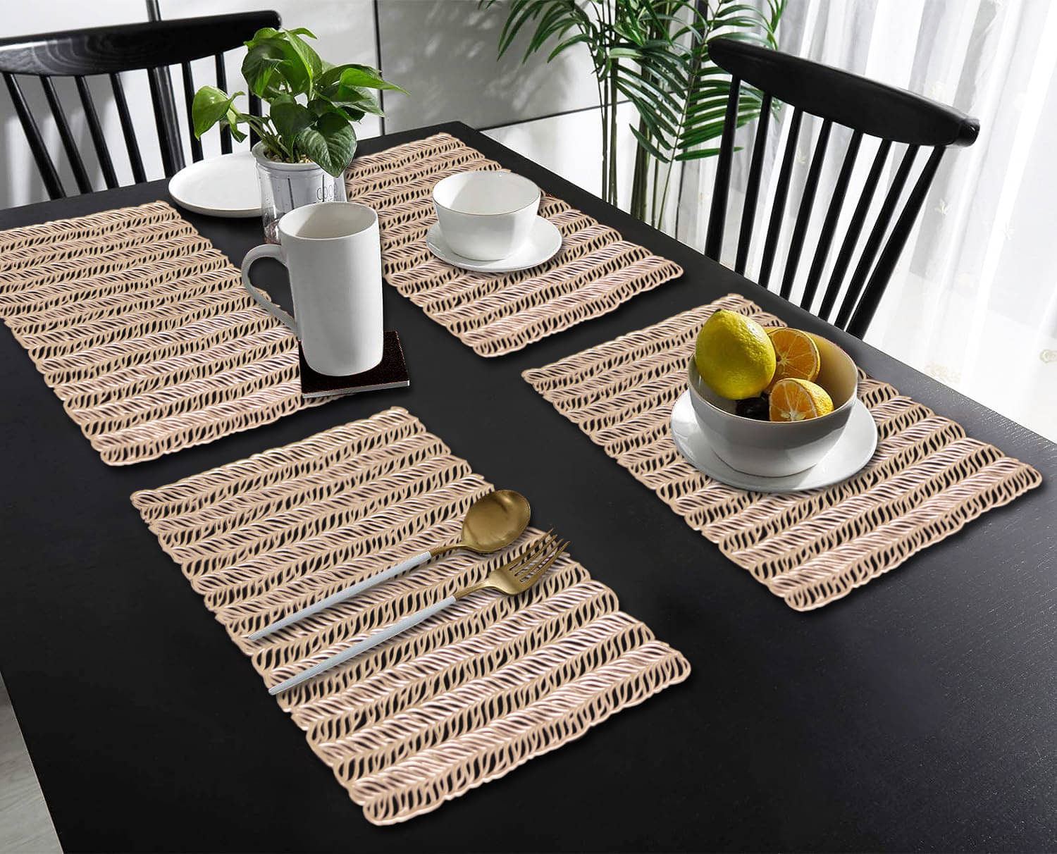 PVC Abstract Printed Rectangle Table Mats ( 45 cm x 30 cm ) Pack of 4 - Brown PVC Abstract Printed Rectangle Table Mats ( 45 cm x 30 cm ) Pack of 4 - Brown