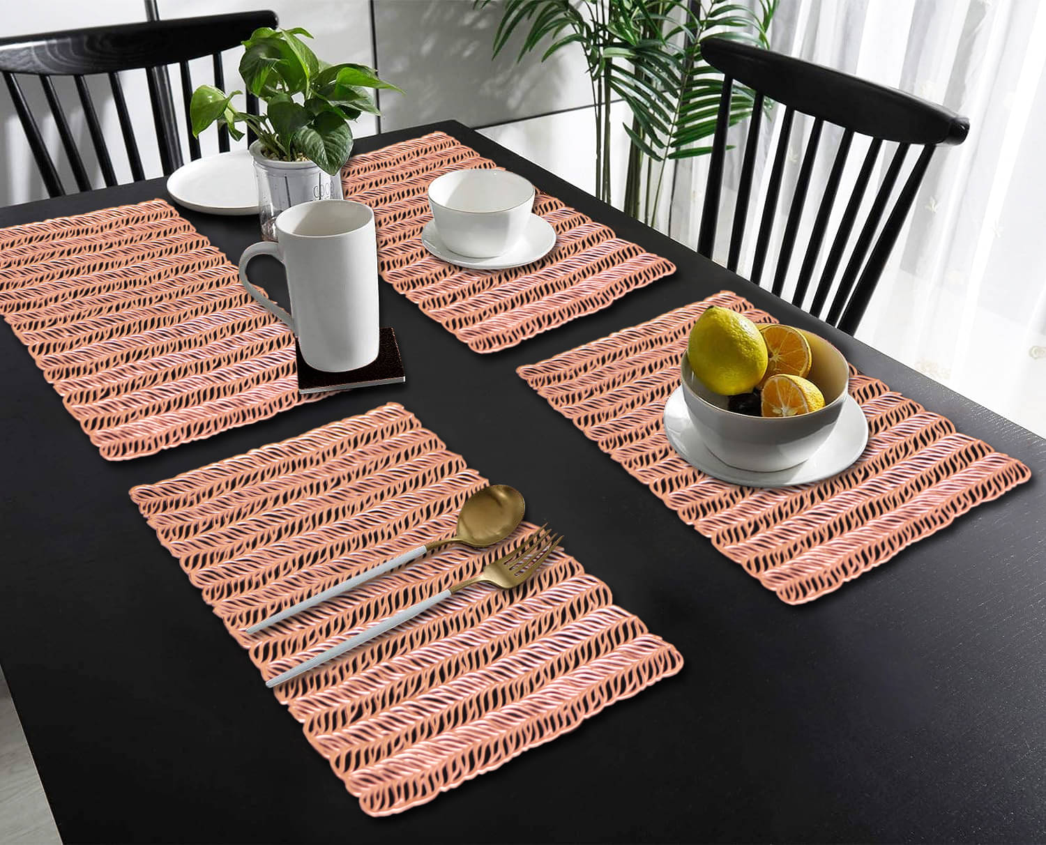 PVC Abstract Printed Rectangle Table Mats ( 45 cm x 30 cm ) Pack of 4 - Silver PVC Abstract Printed Rectangle Table Mats ( 45 cm x 30 cm ) Pack of 4 - Silver