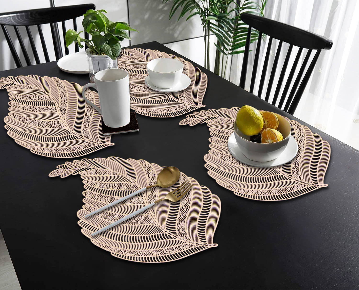     			PVC Abstract Printed Rectangle Table Mats ( 45 cm x 30 cm ) Pack of 4 - Gold