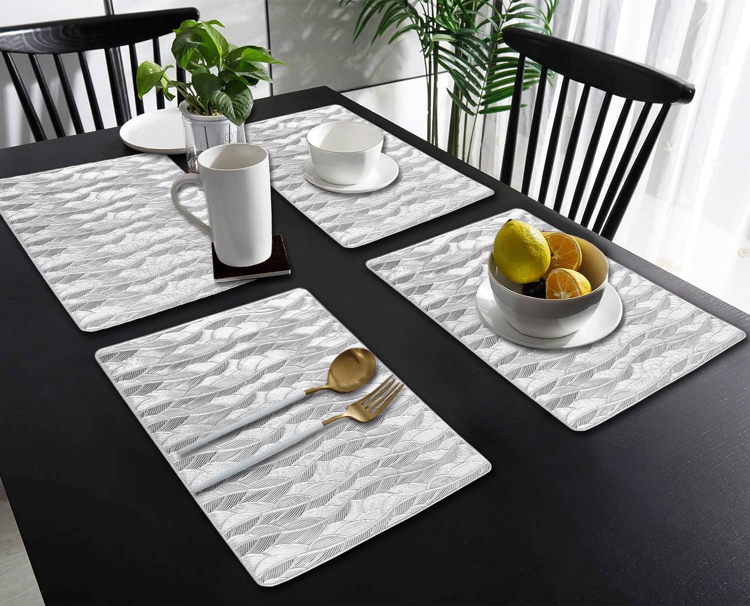 PVC Abstract Printed Rectangle Table Mats ( 45 cm x 30 cm ) Pack of 4 - Silver PVC Abstract Printed Rectangle Table Mats ( 45 cm x 30 cm ) Pack of 4 - Silver