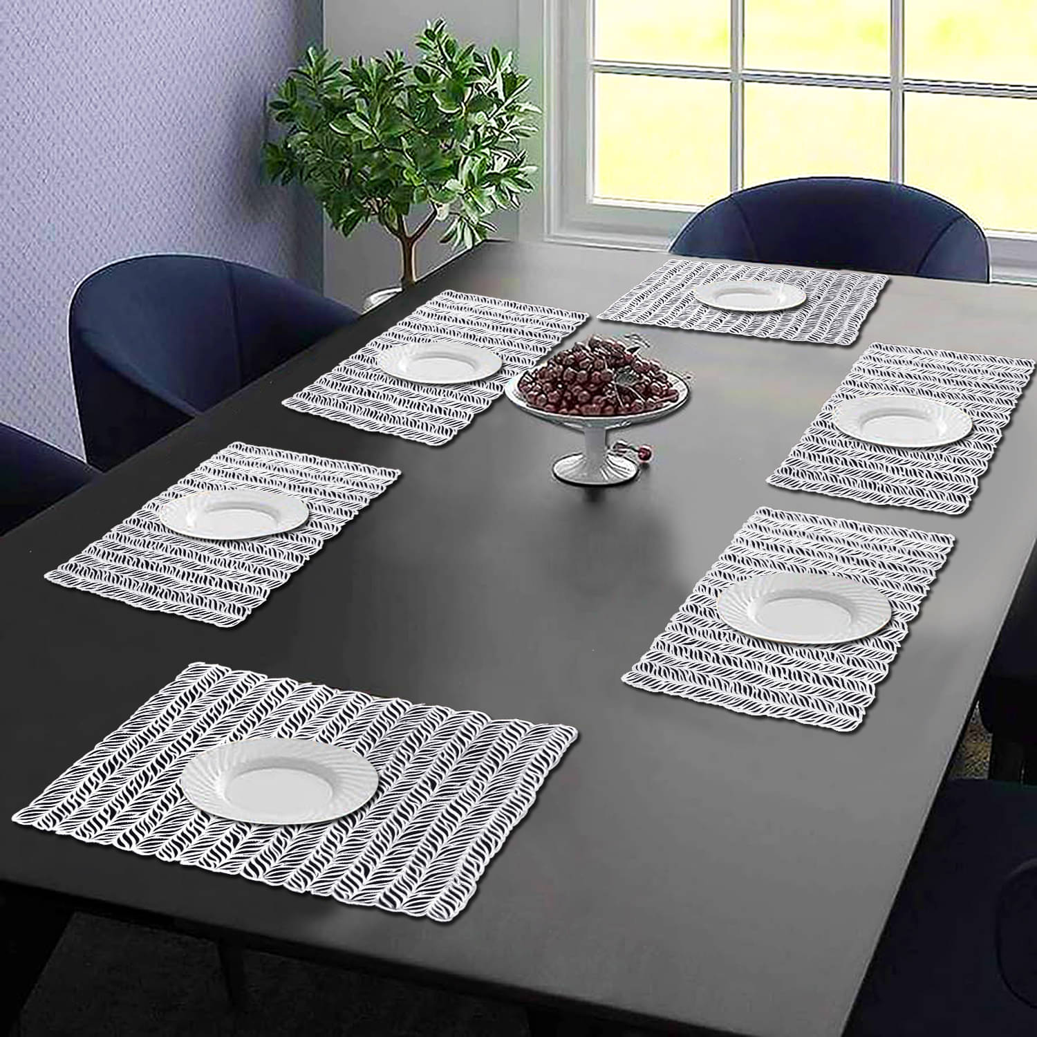     			PVC Abstract Printed Rectangle Table Mats ( 45 cm x 30 cm ) Pack of 6 - Silver