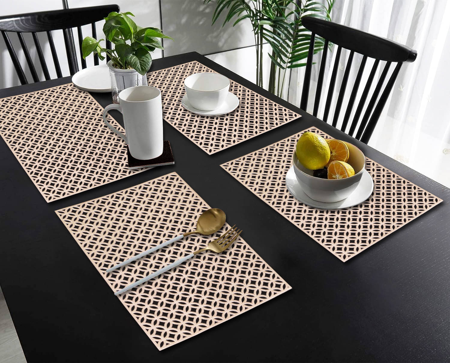     			PVC Abstract Printed Rectangle Table Mats ( 45 cm x 30 cm ) Pack of 4 - Silver