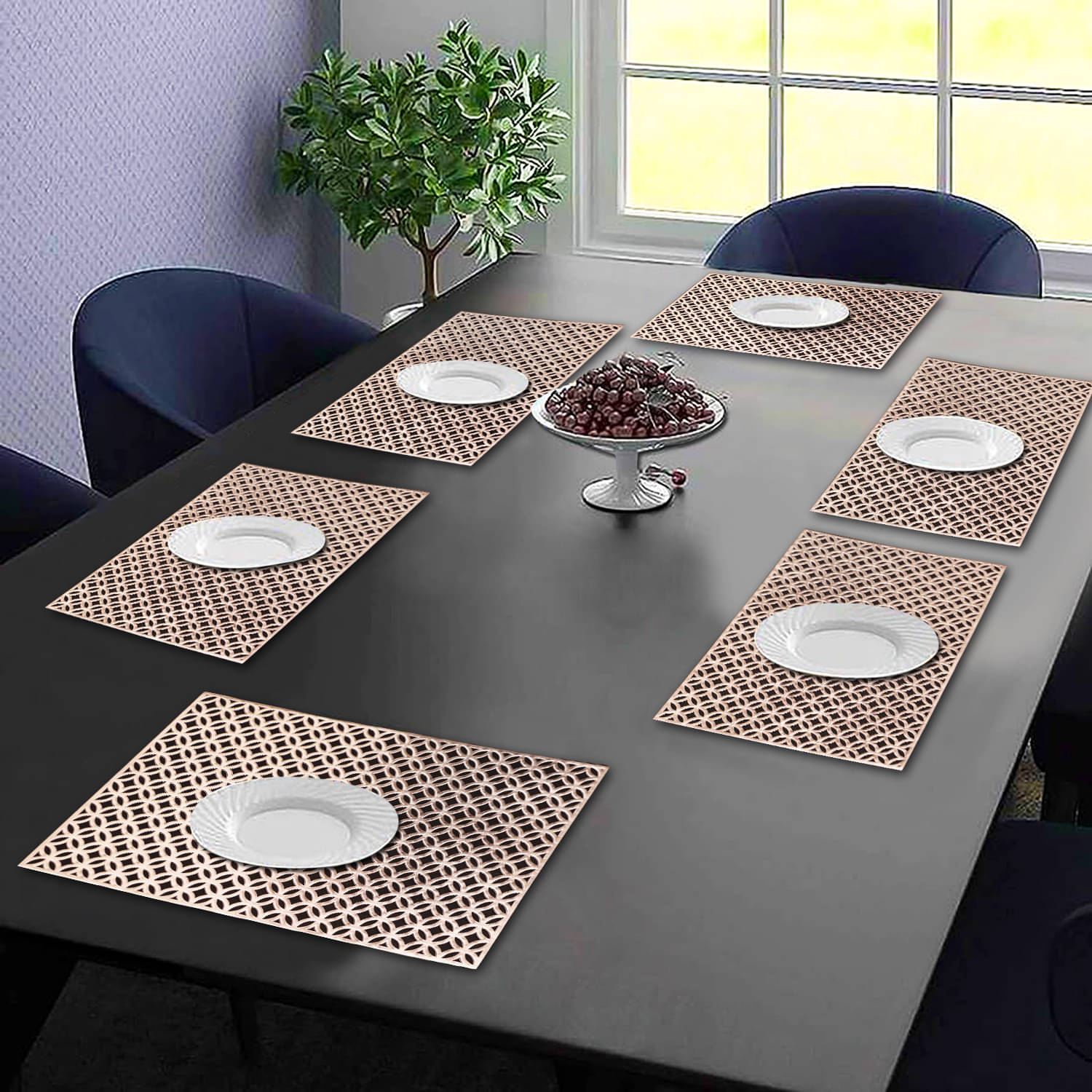 PVC Abstract Printed Rectangle Table Mats ( 45 cm x 30 cm ) Pack of 6 - Gold PVC Abstract Printed Rectangle Table Mats ( 45 cm x 30 cm ) Pack of 6 - Gold