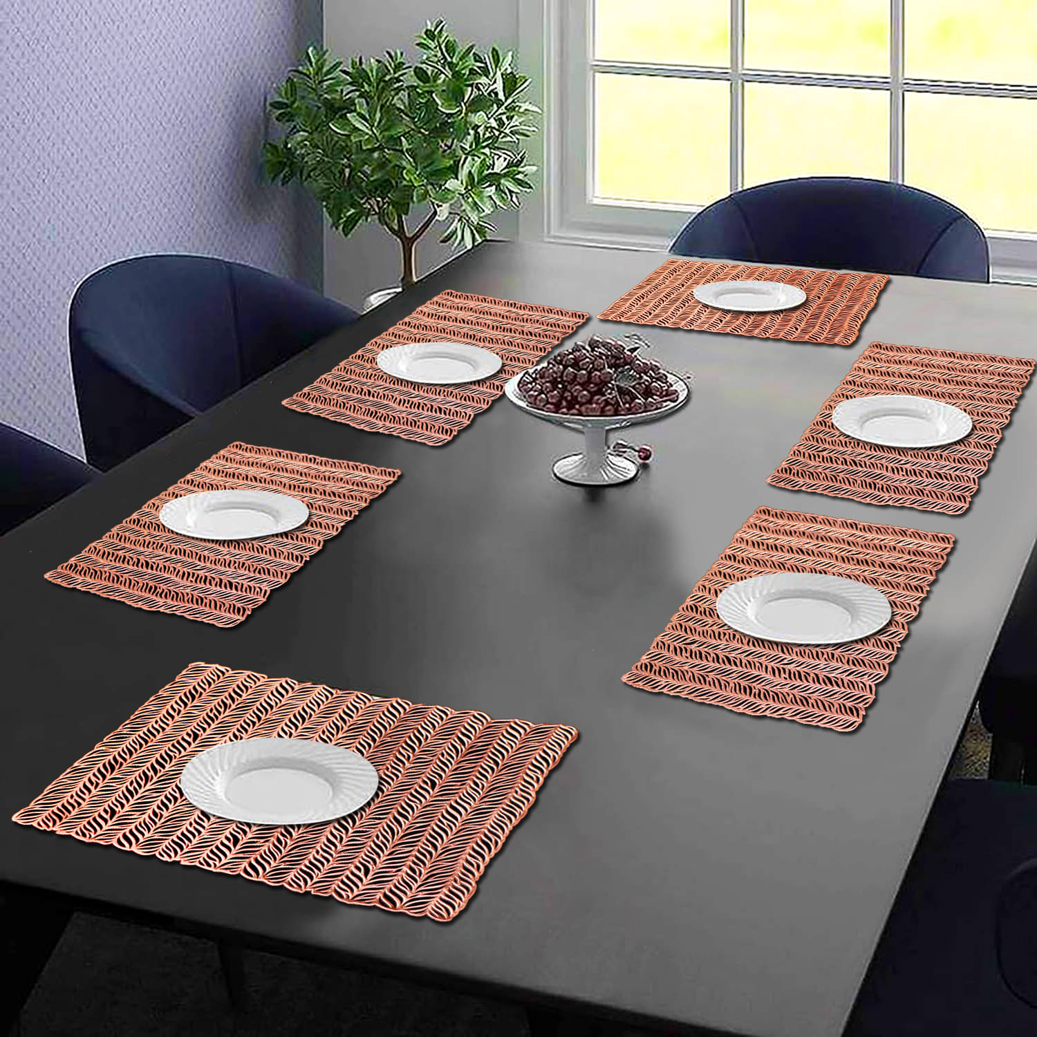 PVC Abstract Printed Rectangle Table Mats ( 45 cm x 30 cm ) Pack of 6 - Brown PVC Abstract Printed Rectangle Table Mats ( 45 cm x 30 cm ) Pack of 6 - Brown