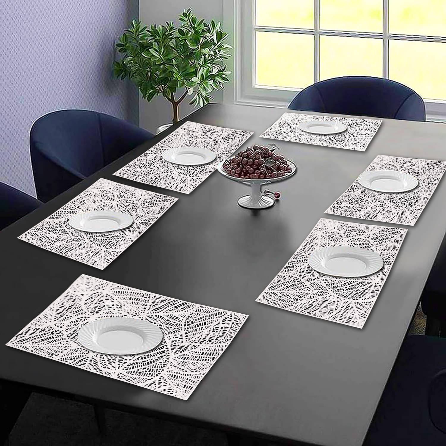 PVC Abstract Printed Rectangle Table Mats ( 45 cm x 30 cm ) Pack of 6 - Silver PVC Abstract Printed Rectangle Table Mats ( 45 cm x 30 cm ) Pack of 6 - Silver