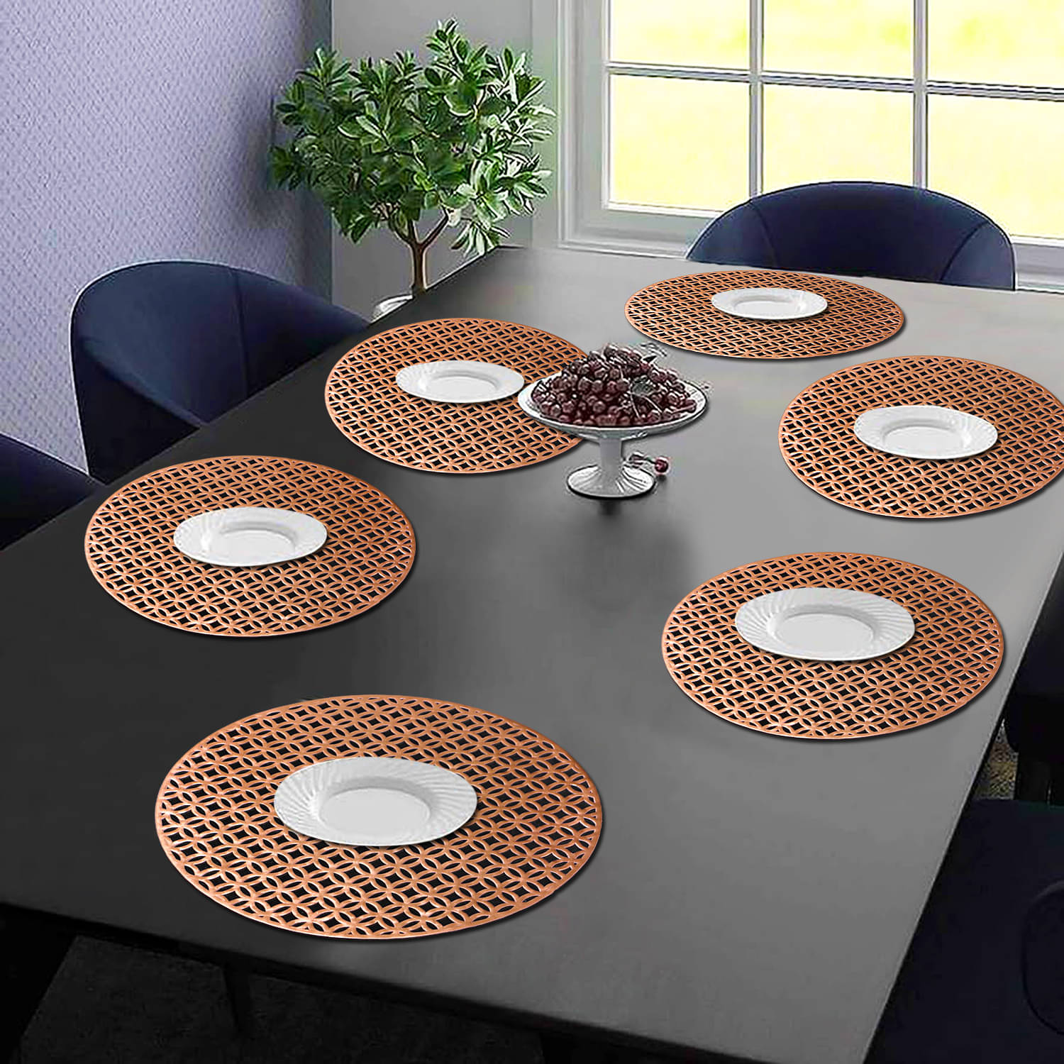 PVC Abstract Printed Round Table Mats ( 38 cm x 38 cm ) Pack of 6 - Brown PVC Abstract Printed Round Table Mats ( 38 cm x 38 cm ) Pack of 6 - Brown