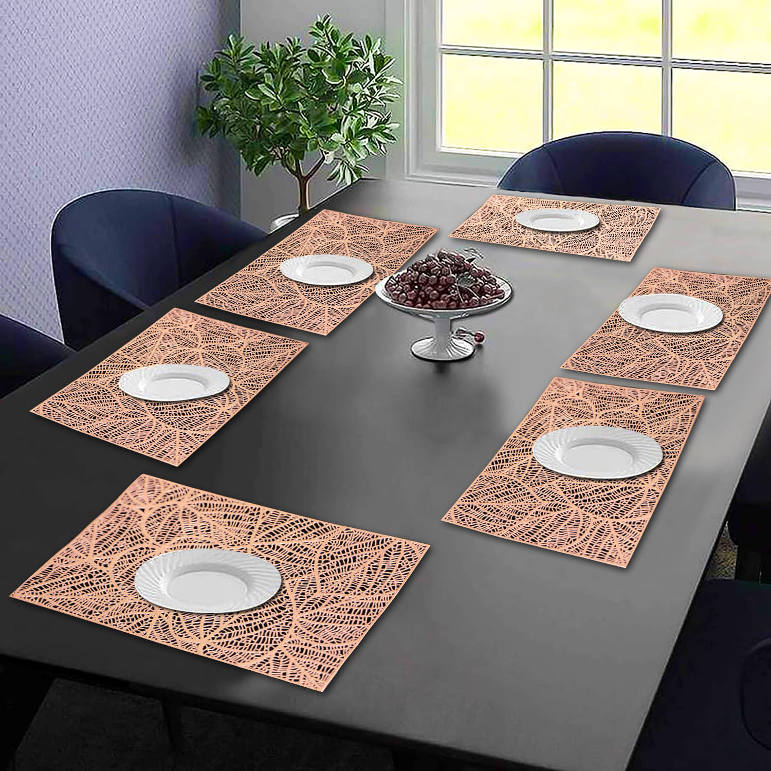 PVC Abstract Rectangle Table Mats ( 45 cm x 30 cm ) Pack of 6 - Brown PVC Abstract Rectangle Table Mats ( 45 cm x 30 cm ) Pack of 6 - Brown
