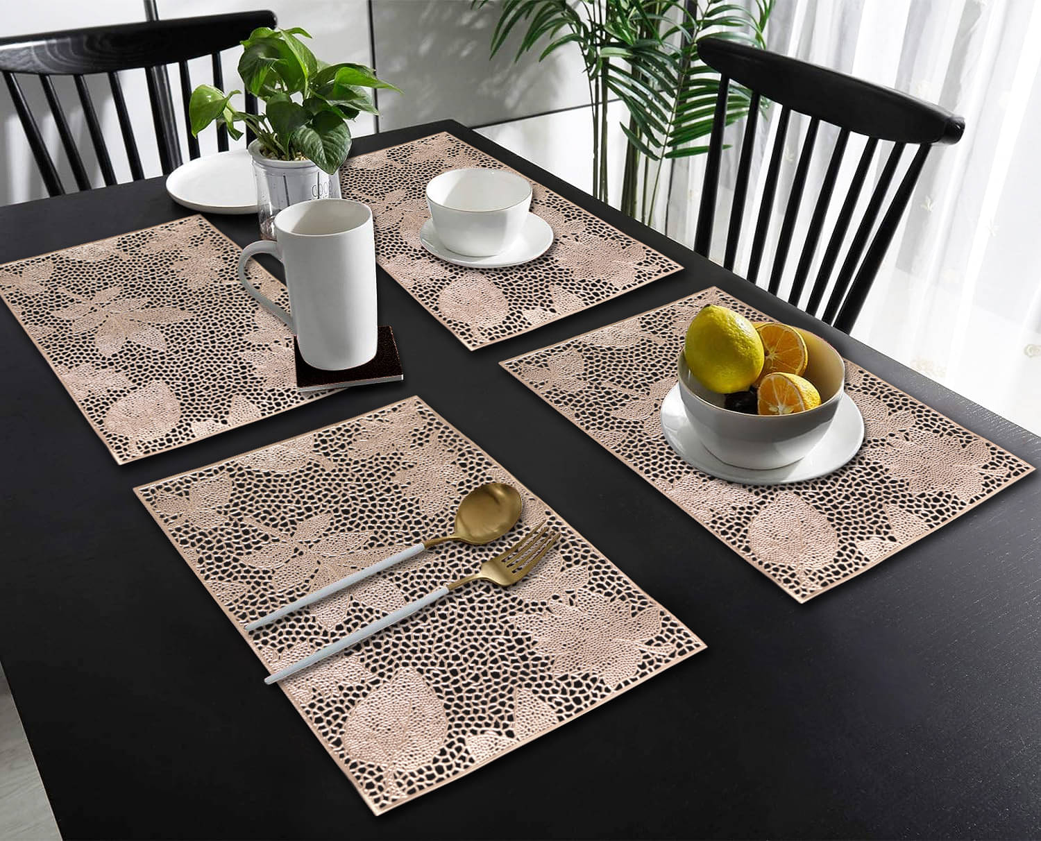 PVC Abstract Rectangle Table Mats ( 45 cm x 30 cm ) Pack of 4 - Gold PVC Abstract Rectangle Table Mats ( 45 cm x 30 cm ) Pack of 4 - Gold