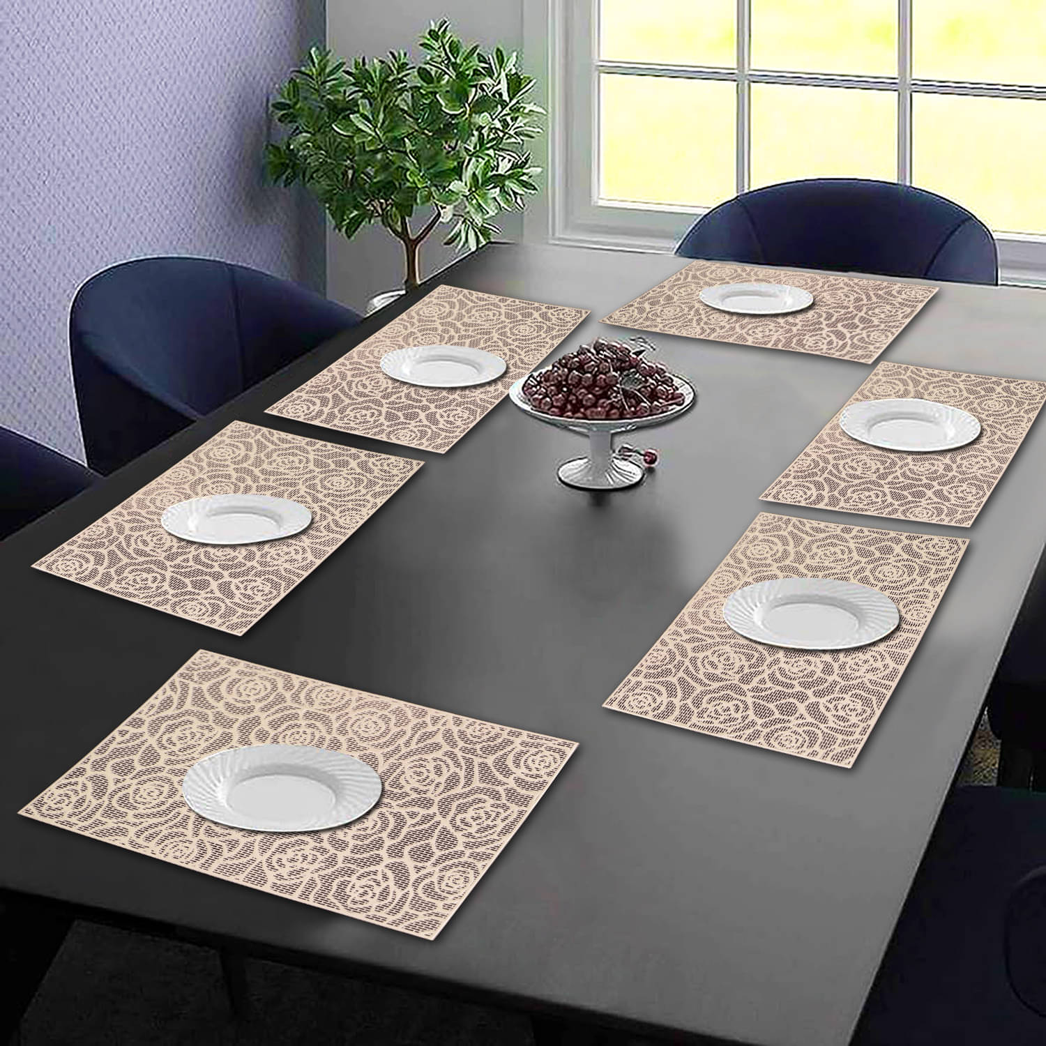 PVC Floral Rectangle Table Mats ( 45 cm x 30 cm ) Pack of 6 - Gold PVC Floral Rectangle Table Mats ( 45 cm x 30 cm ) Pack of 6 - Gold