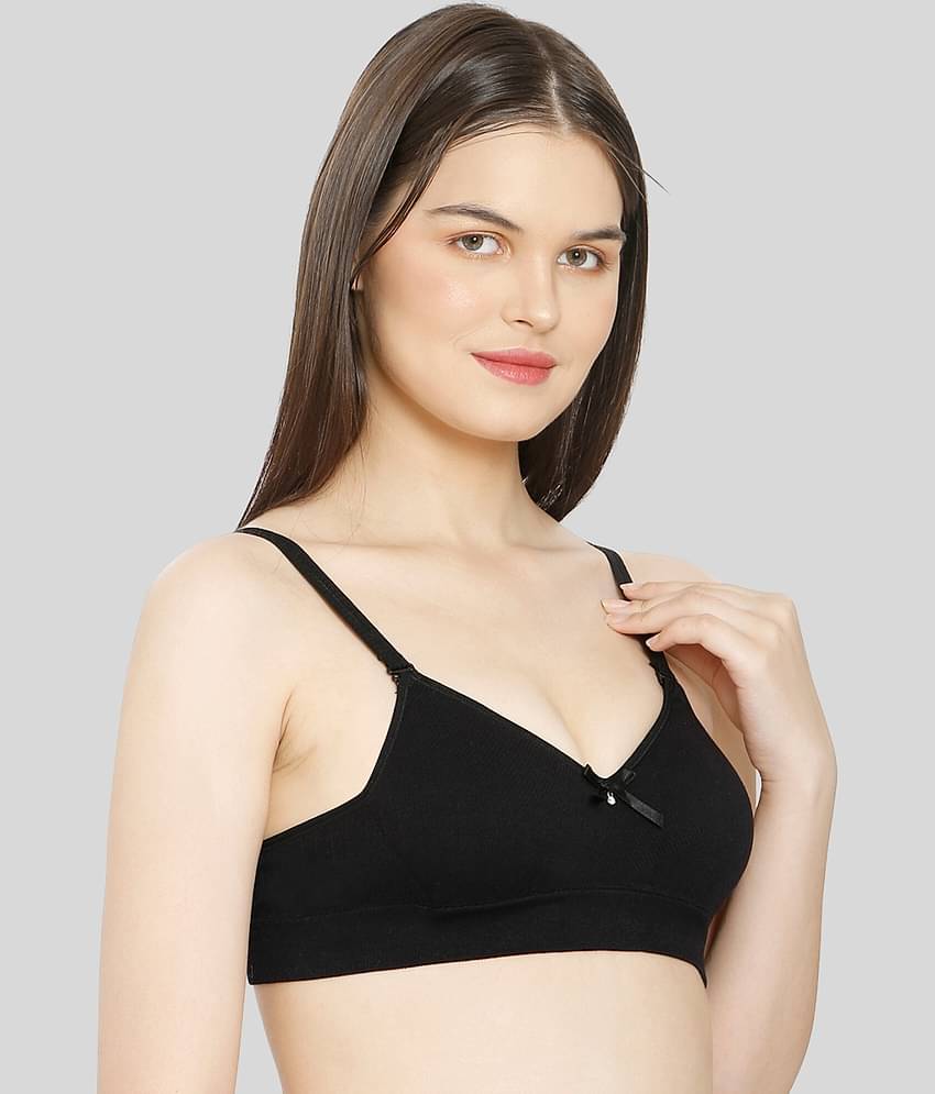 ILRASO Cotton Non Padded Women's T-Shirt Bra ( Black )