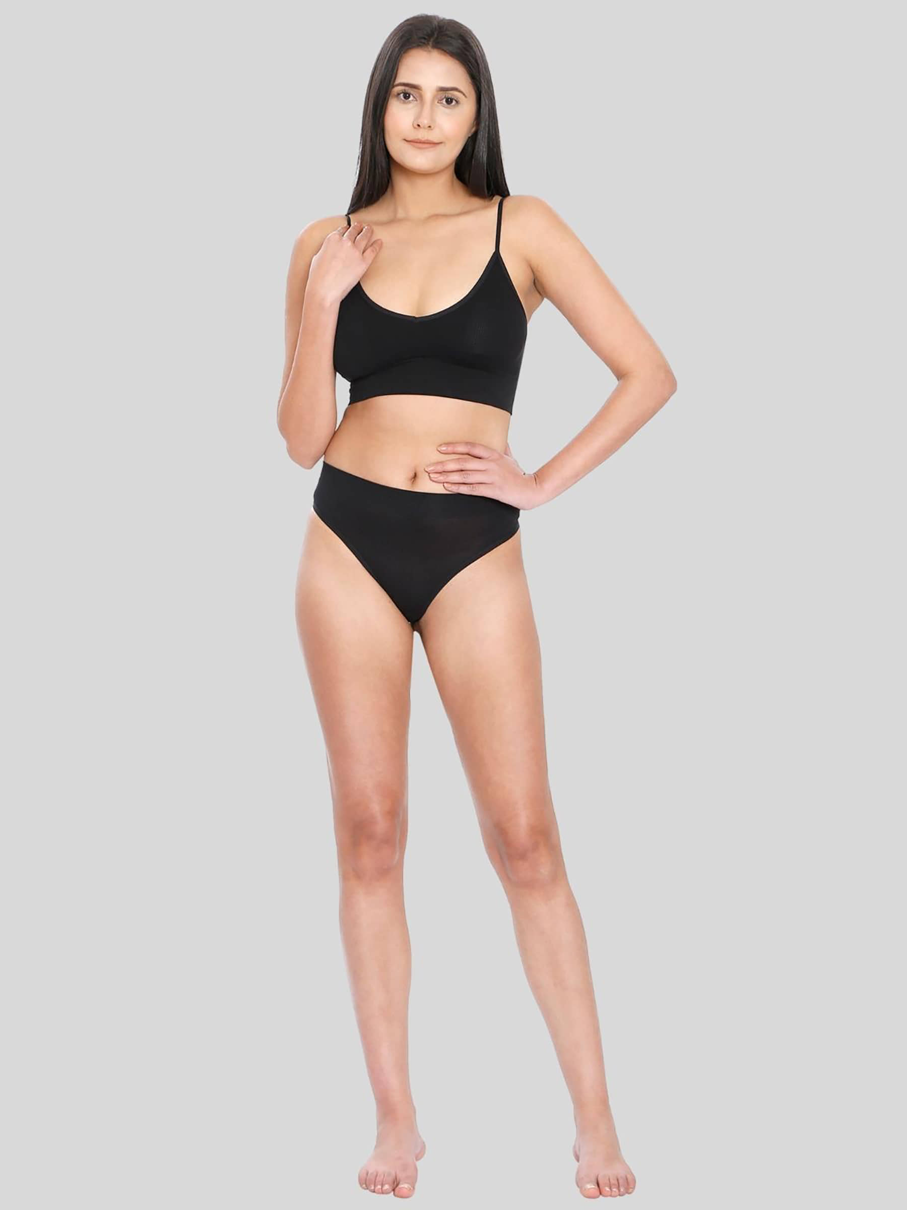 ILRASO Poly Cotton Women's Bra & Panty Set ( Black )