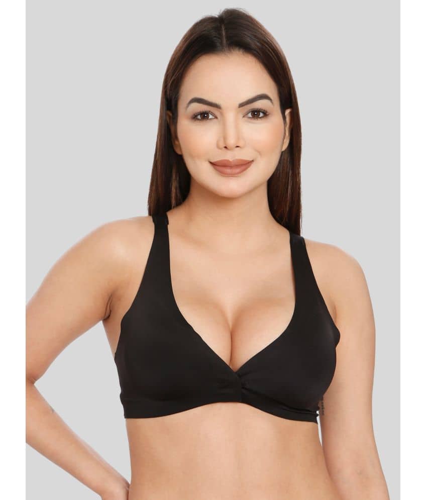 ILRASO Satin Removable Padding Women's Plunge Bra ( Black )