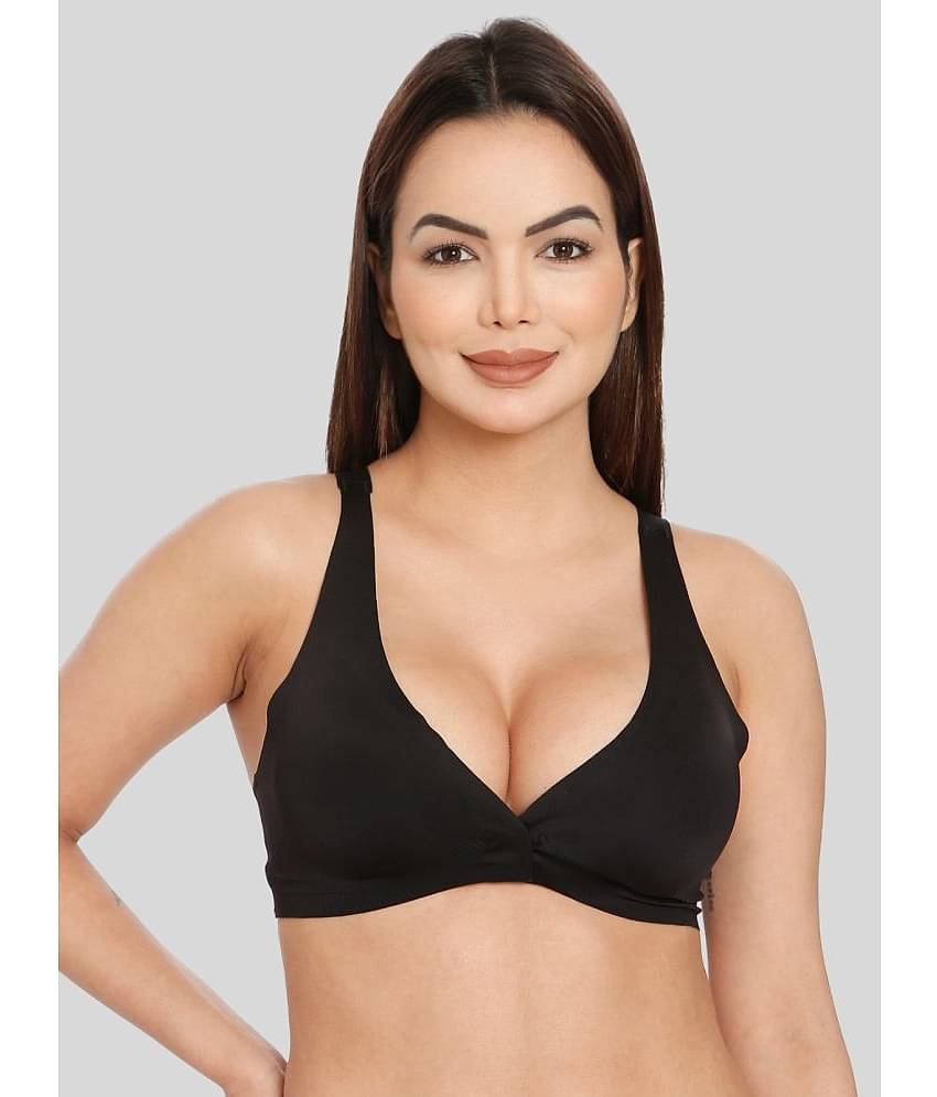ILRASO Satin Removable Padding Women's Plunge Bra ( Black )