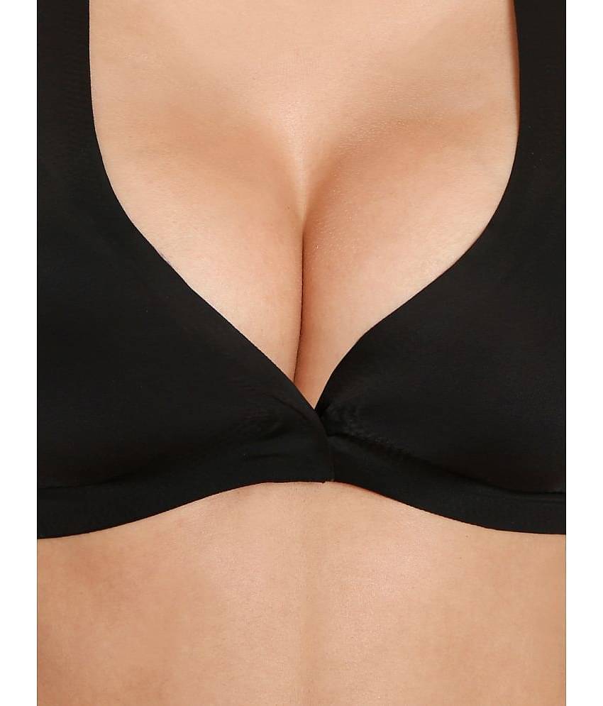 ILRASO Satin Removable Padding Women's Plunge Bra ( Black )