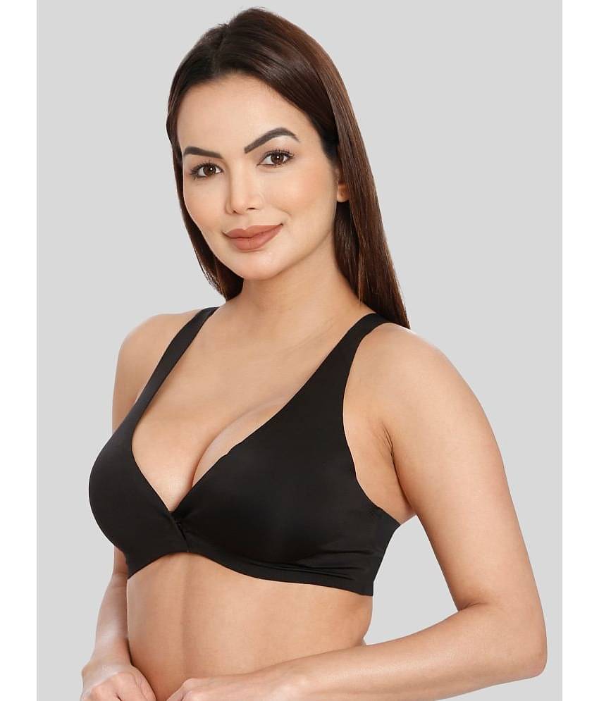 ILRASO Satin Removable Padding Women's Plunge Bra ( Black )