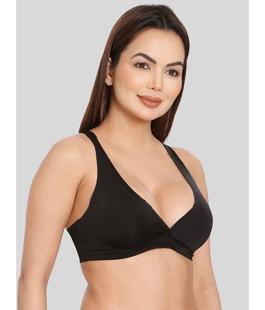 ILRASO Satin Removable Padding Women's Plunge Bra ( Black )