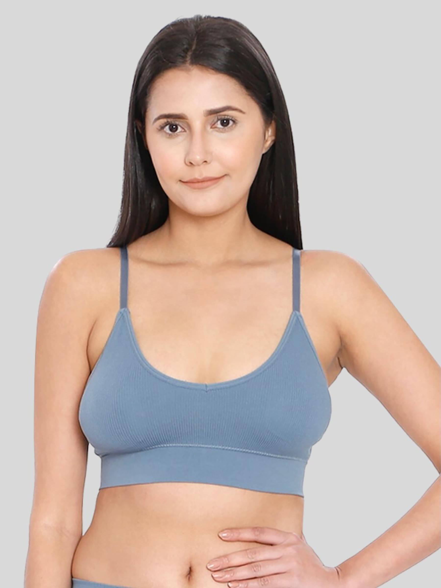 ILRASO Nylon Removable Padding Women's Plunge Bra ( Blue ) ILRASO Nylon Removable Padding Women's Plunge Bra ( Blue )