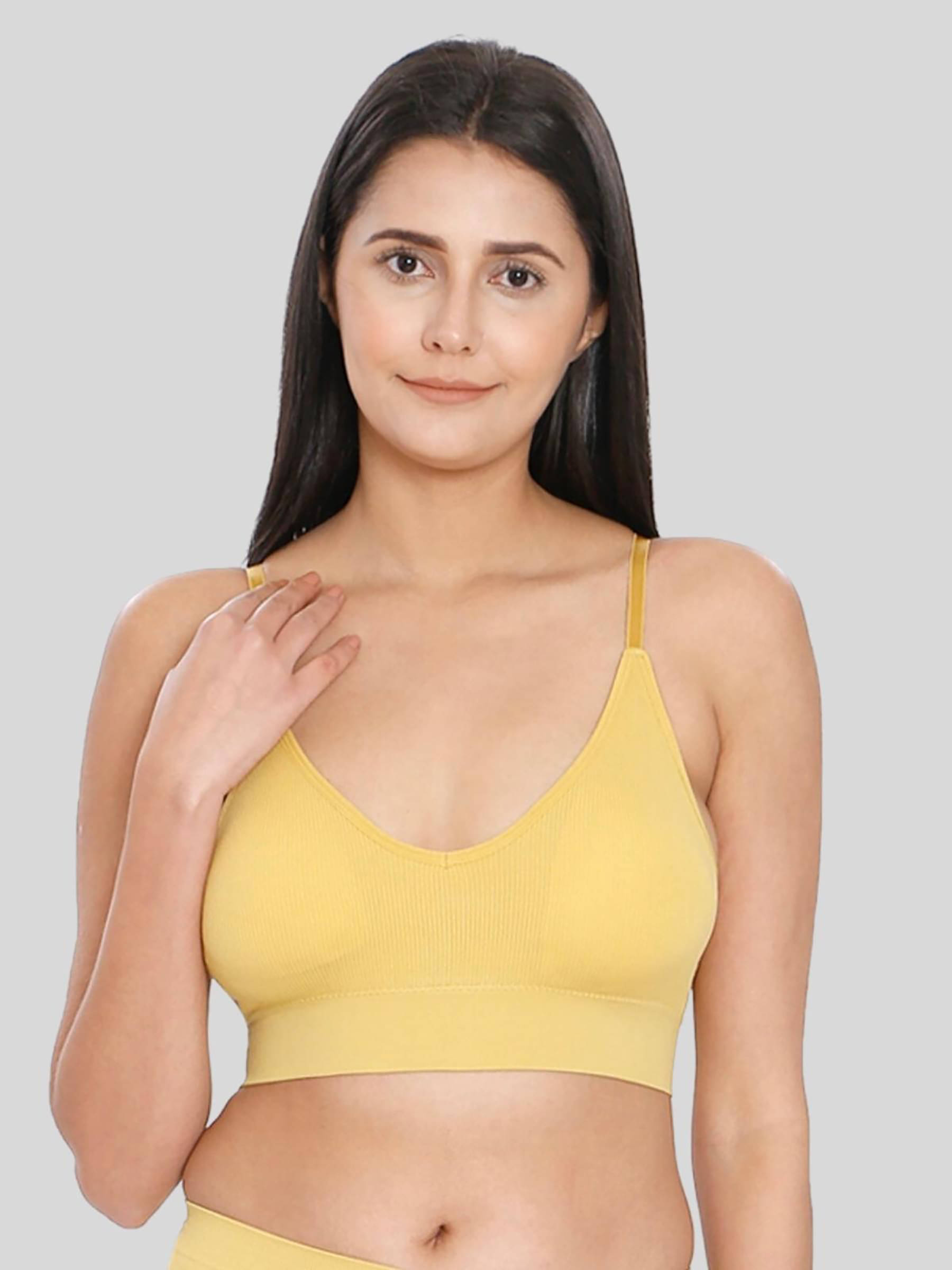 ILRASO Nylon Removable Padding Women's Plunge Bra ( Mustard ) ILRASO Nylon Removable Padding Women's Plunge Bra ( Mustard )
