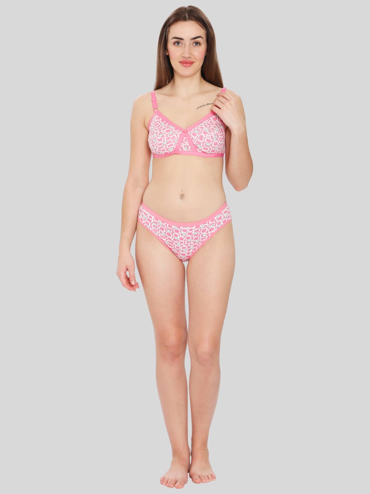 ILRASO Cotton Women's Bra & Panty Set ( Pink )