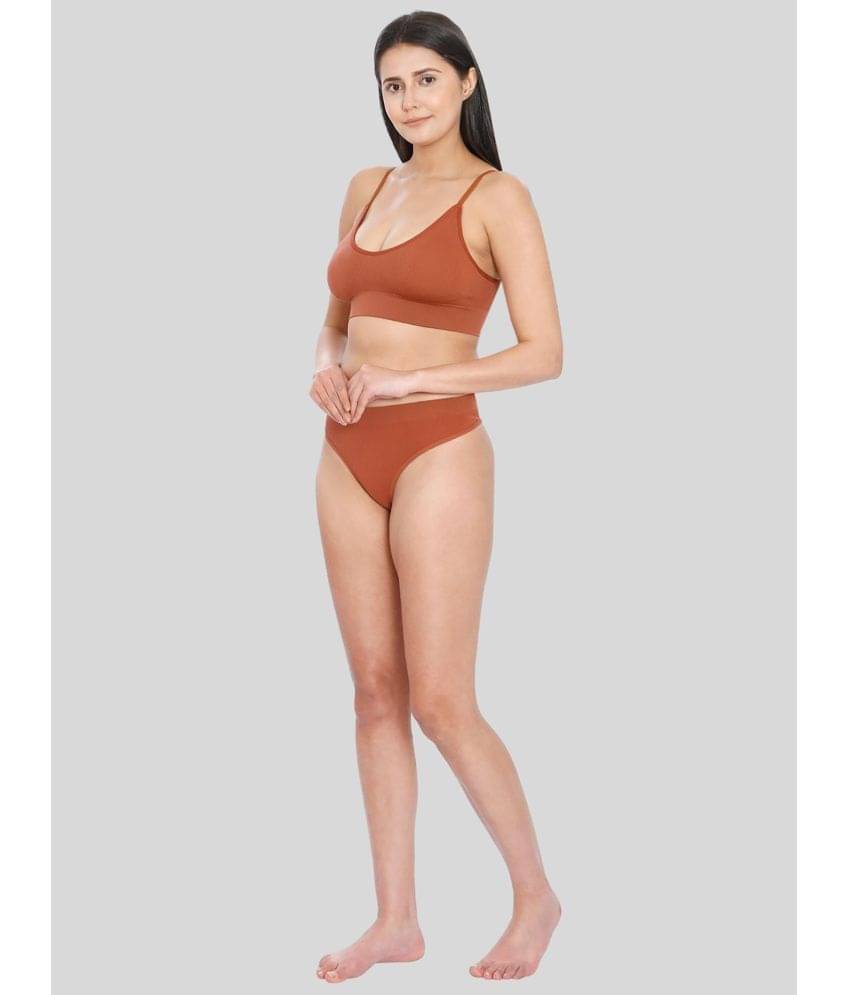     			ILRASO Poly Cotton Women's Bra & Panty Set ( Rust )