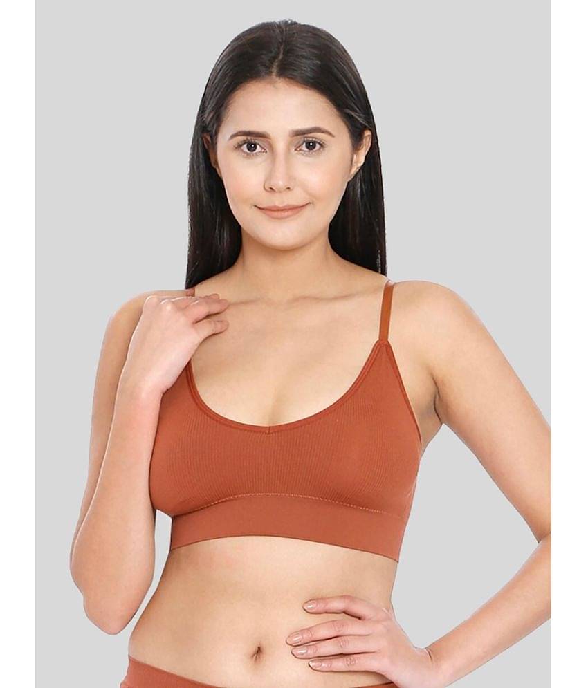 ILRASO Satin Removable Padding Women's Plunge Bra ( Rust )