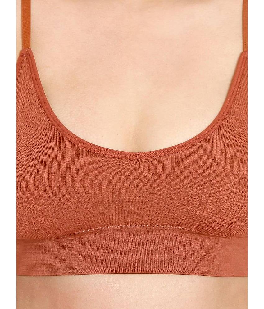 ILRASO Satin Removable Padding Women's Plunge Bra ( Rust )