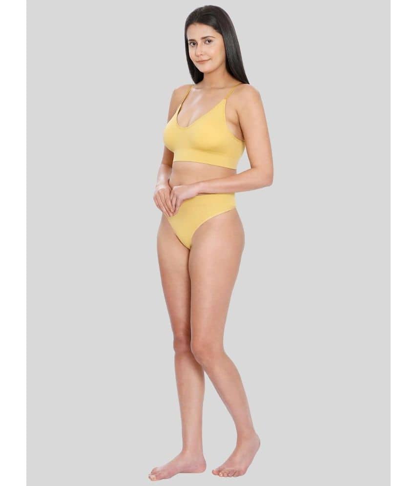 ILRASO Poly Cotton Women's Bra & Panty Set ( Yellow )