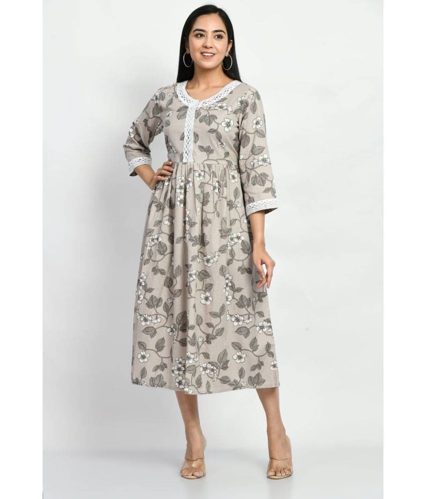 MAURYA Women Cotton Blend Printed A-line Dress ( Light Grey ) MAURYA Women Cotton Blend Printed A-line Dress ( Light Grey )